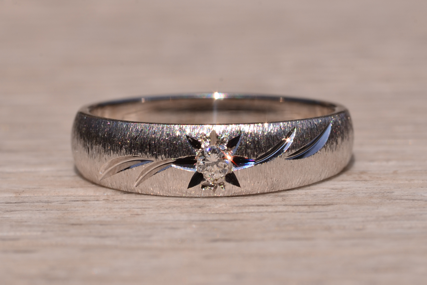 SOLD - The Agnew Ave: Mid Century Modern Textured Natural Diamond Ring - Image 2