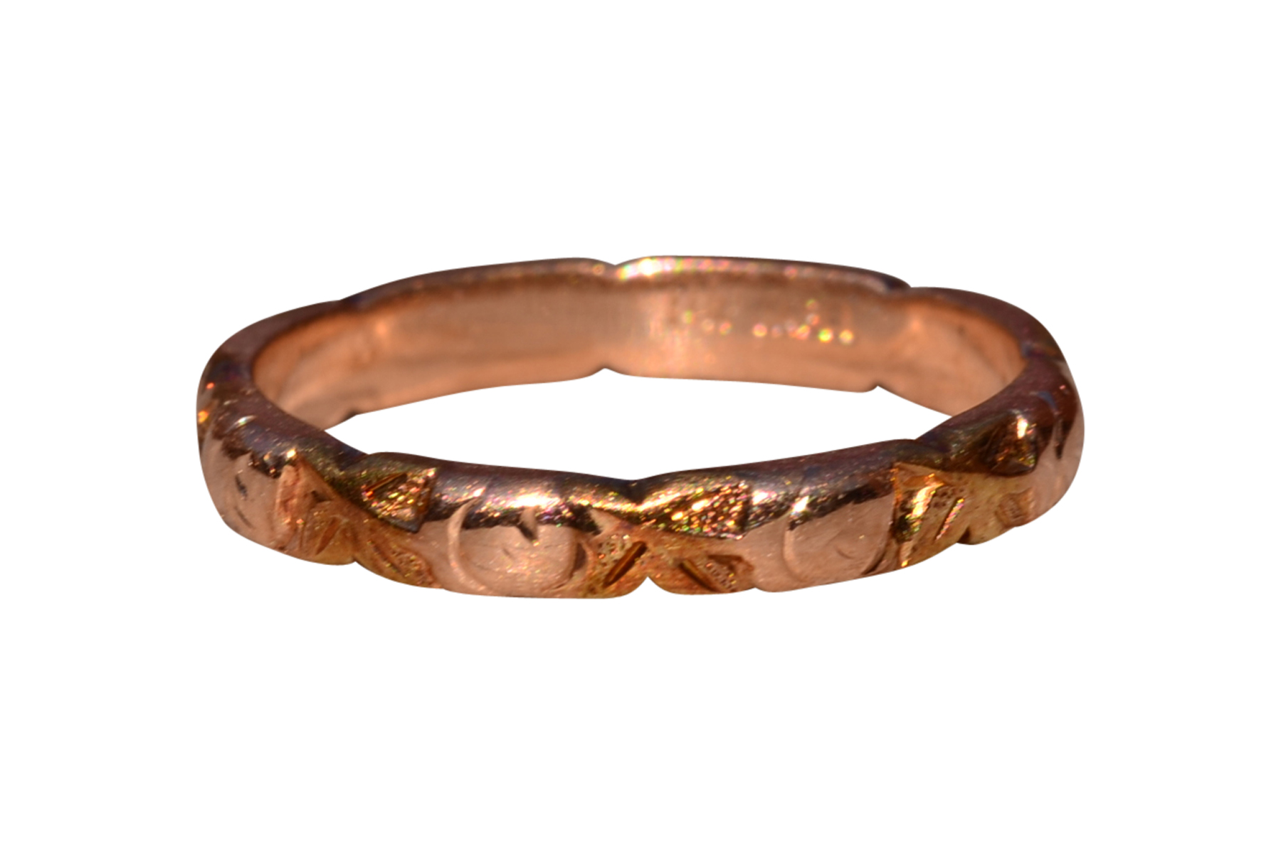 SOLD - The Second House Road: Antique Jabel Signed Rose Gold Band with Floral Pattern