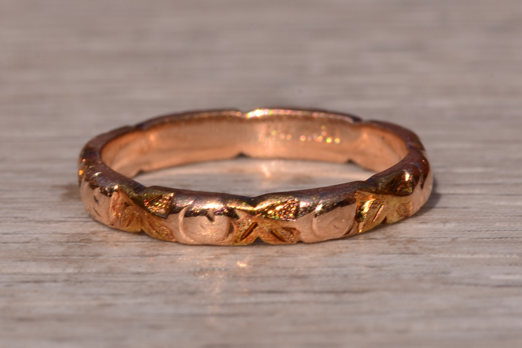 SOLD - The Second House Road: Antique Jabel Signed Rose Gold Band with Floral Pattern - Image 2