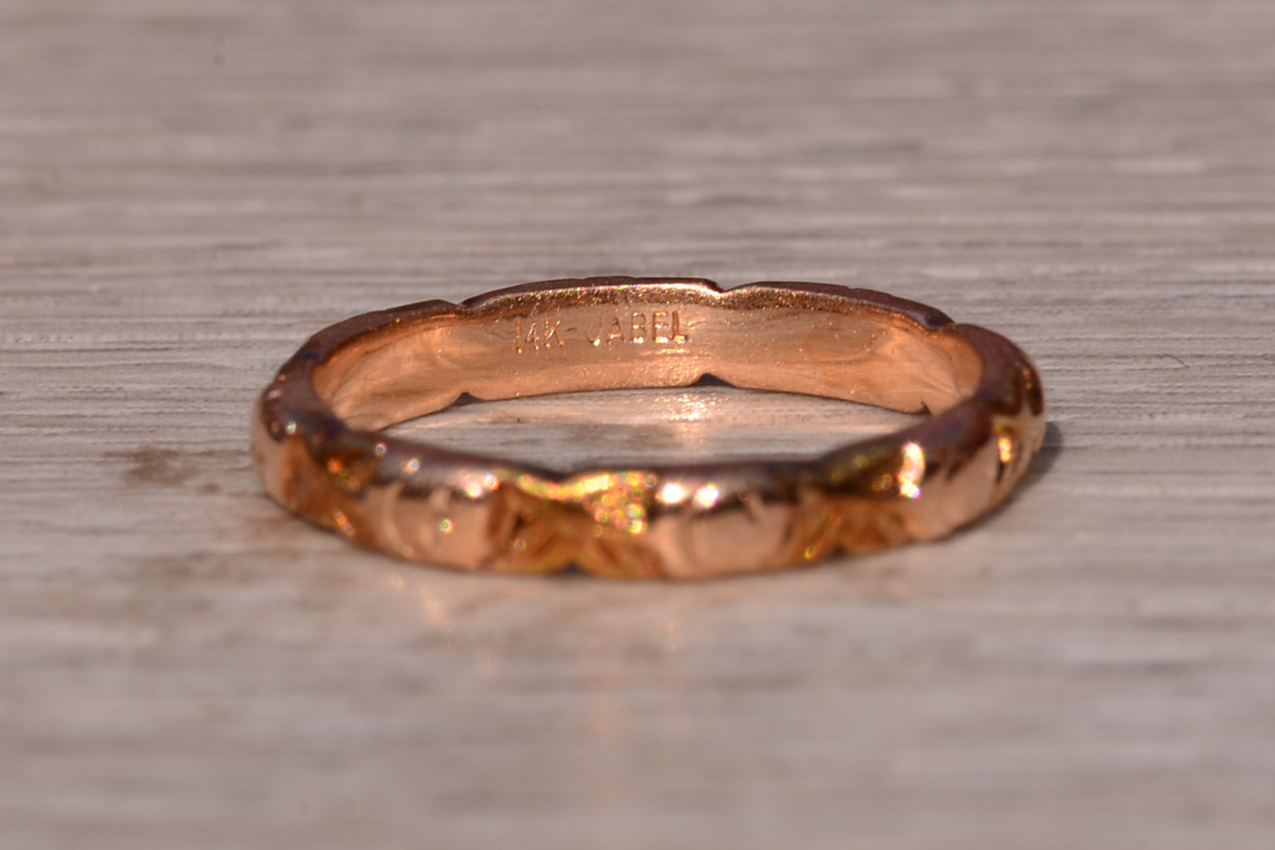 SOLD - The Second House Road: Antique Jabel Signed Rose Gold Band with Floral Pattern - Image 3