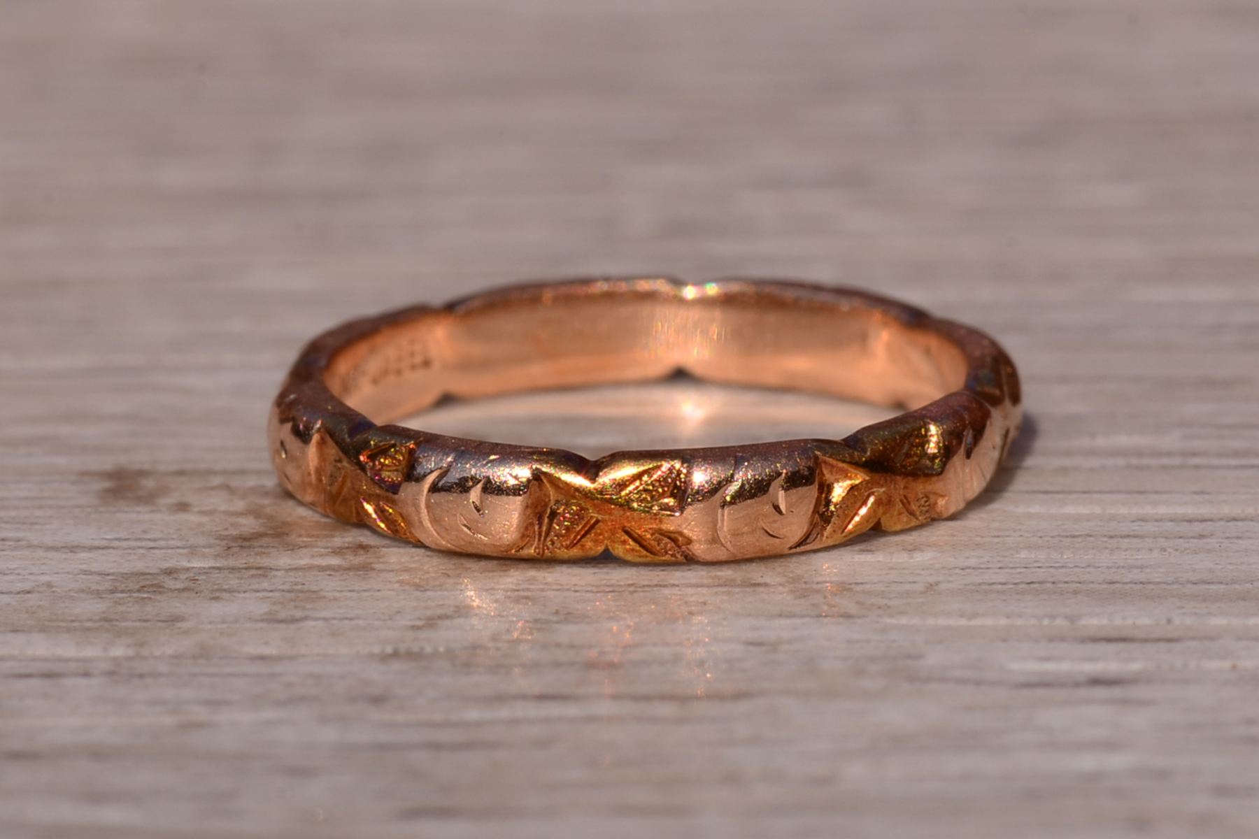 SOLD - The Second House Road: Antique Jabel Signed Rose Gold Band with Floral Pattern - Image 4