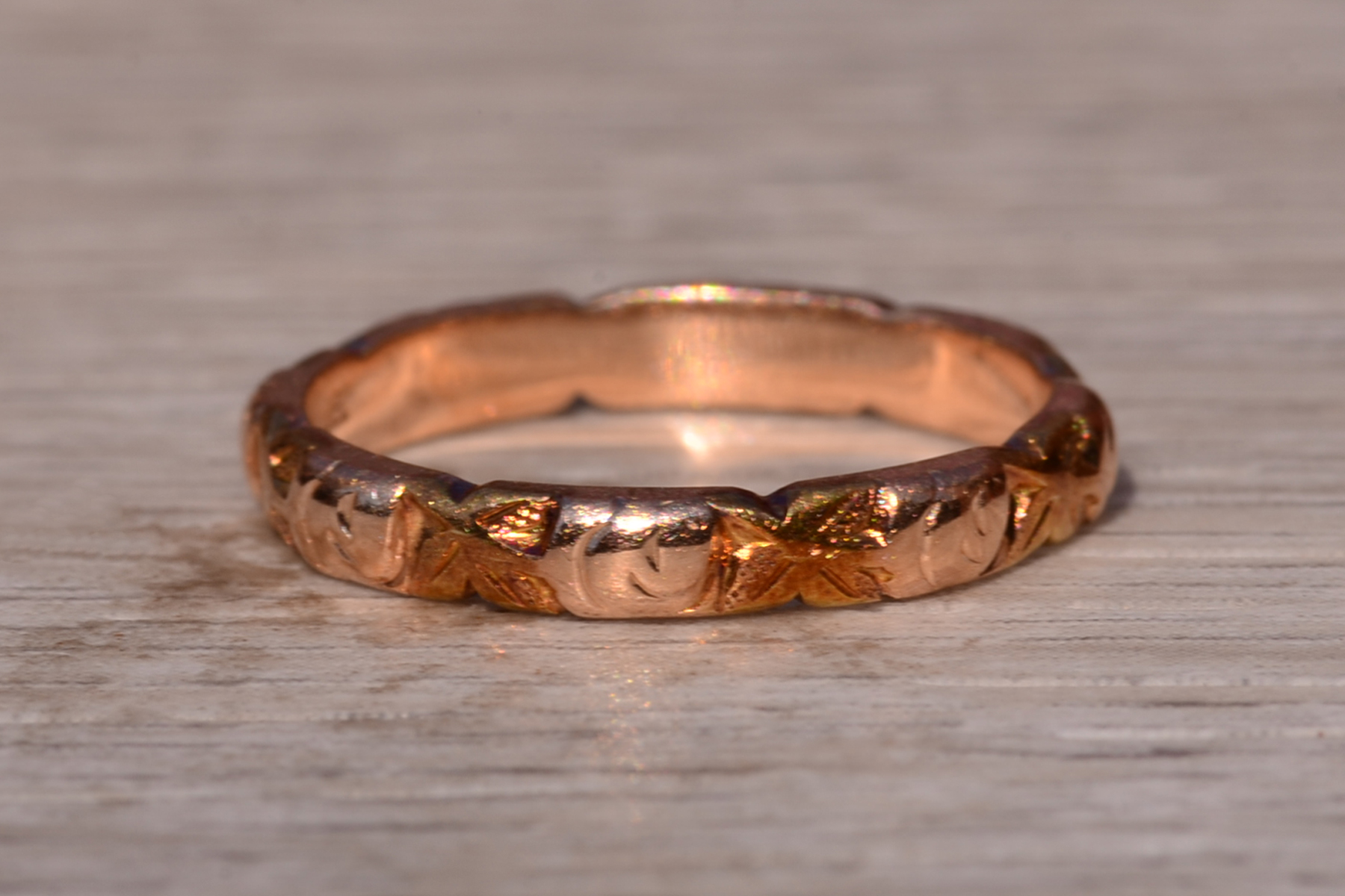 SOLD - The Second House Road: Antique Jabel Signed Rose Gold Band with Floral Pattern - Image 5