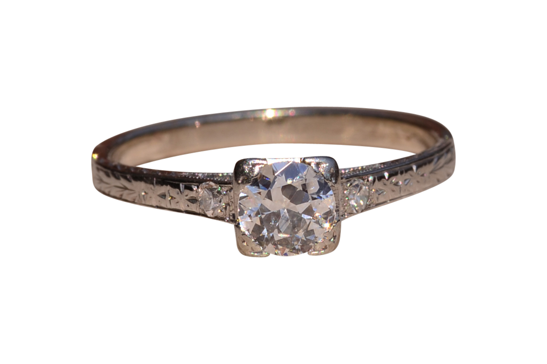 The Etna Street: Antique Art Deco Engagement Ring with Old European Cut Natural Diamond