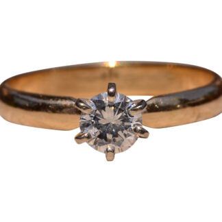 The Emery Street: Yellow Gold Solitaire Engagement Ring with Round Brilliant Cut Natural Diamond