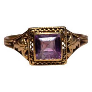 The Arnold Court:  Antique Filigree Ring set with Carre Cut Amethyst