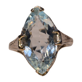 SOLD - The Seaview Ave:  Antique Art Deco Aquamarine Navette Ring