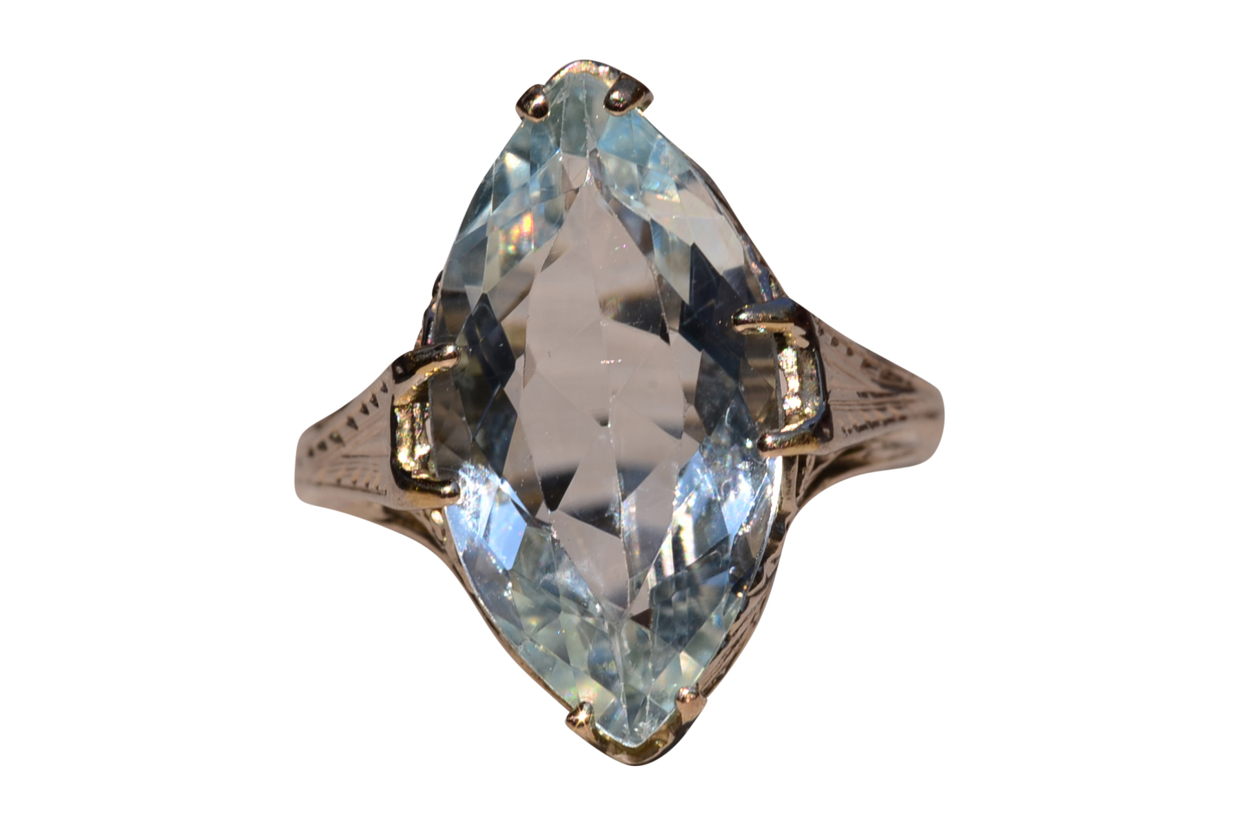 SOLD - The Seaview Ave: Antique Art Deco Aquamarine Navette Ring