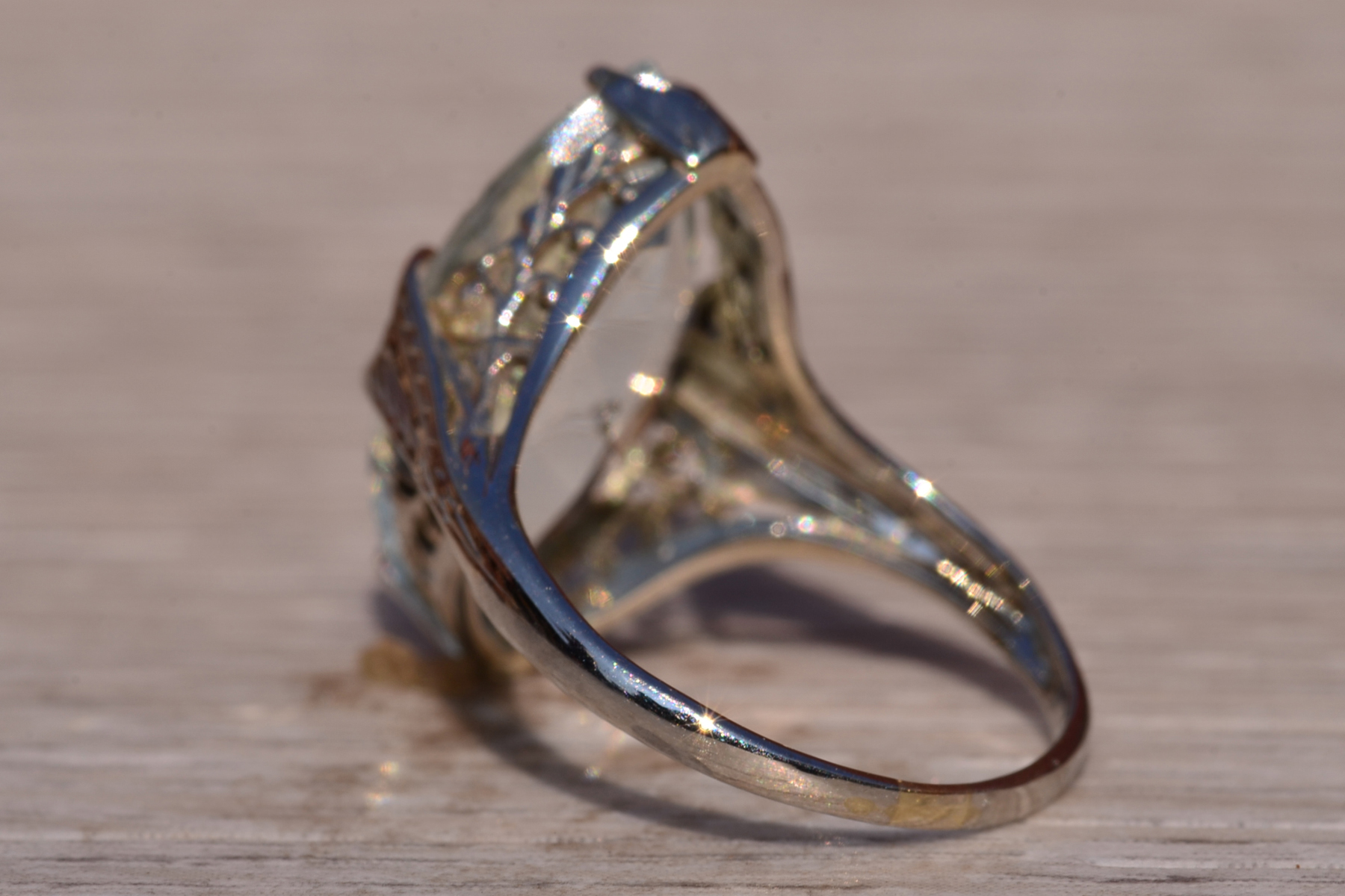 SOLD - The Seaview Ave: Antique Art Deco Aquamarine Navette Ring - Image 4