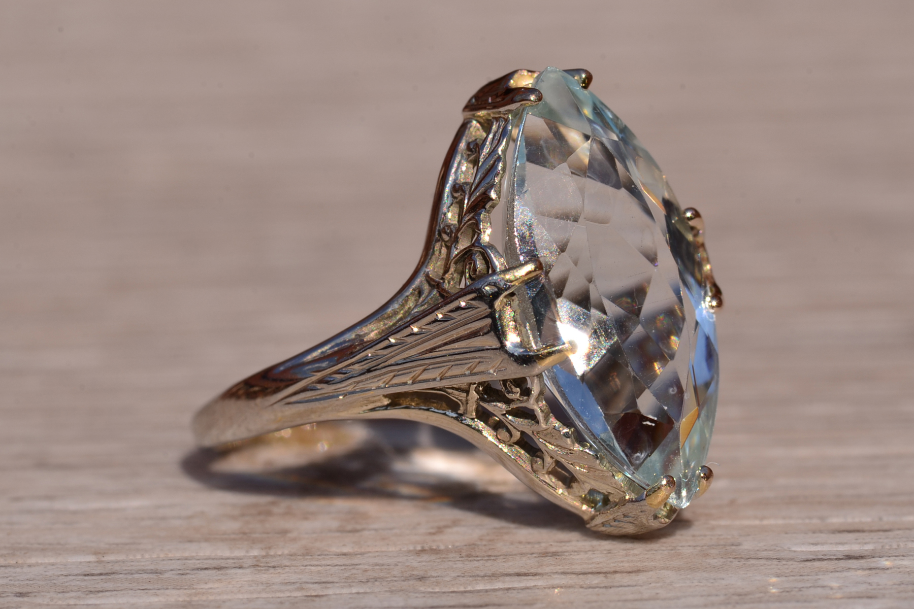 SOLD - The Seaview Ave: Antique Art Deco Aquamarine Navette Ring - Image 6