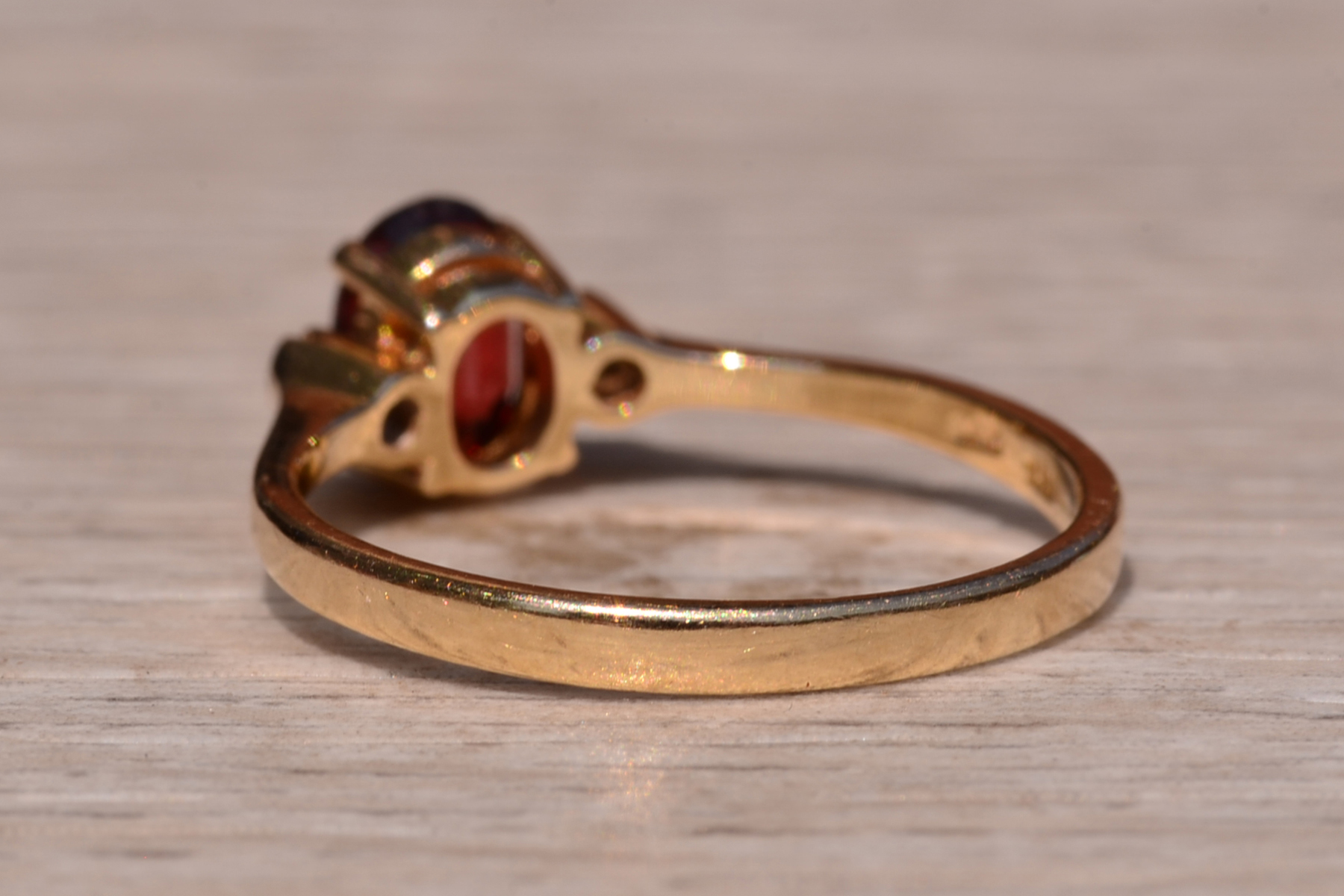 The Caswell: Garnet and Diamond Three Stone Ring In Yellow Gold - Image 4
