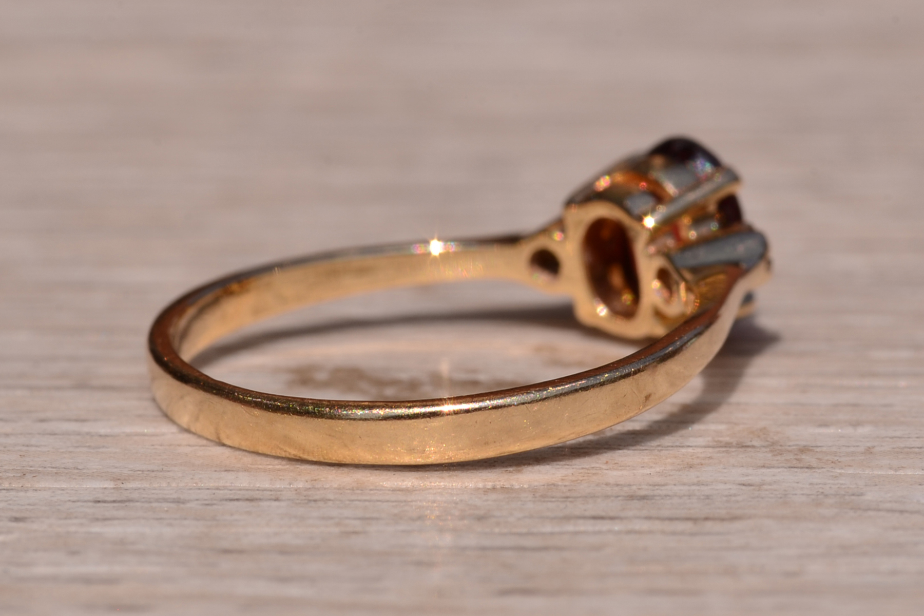 The Caswell: Garnet and Diamond Three Stone Ring In Yellow Gold - Image 5