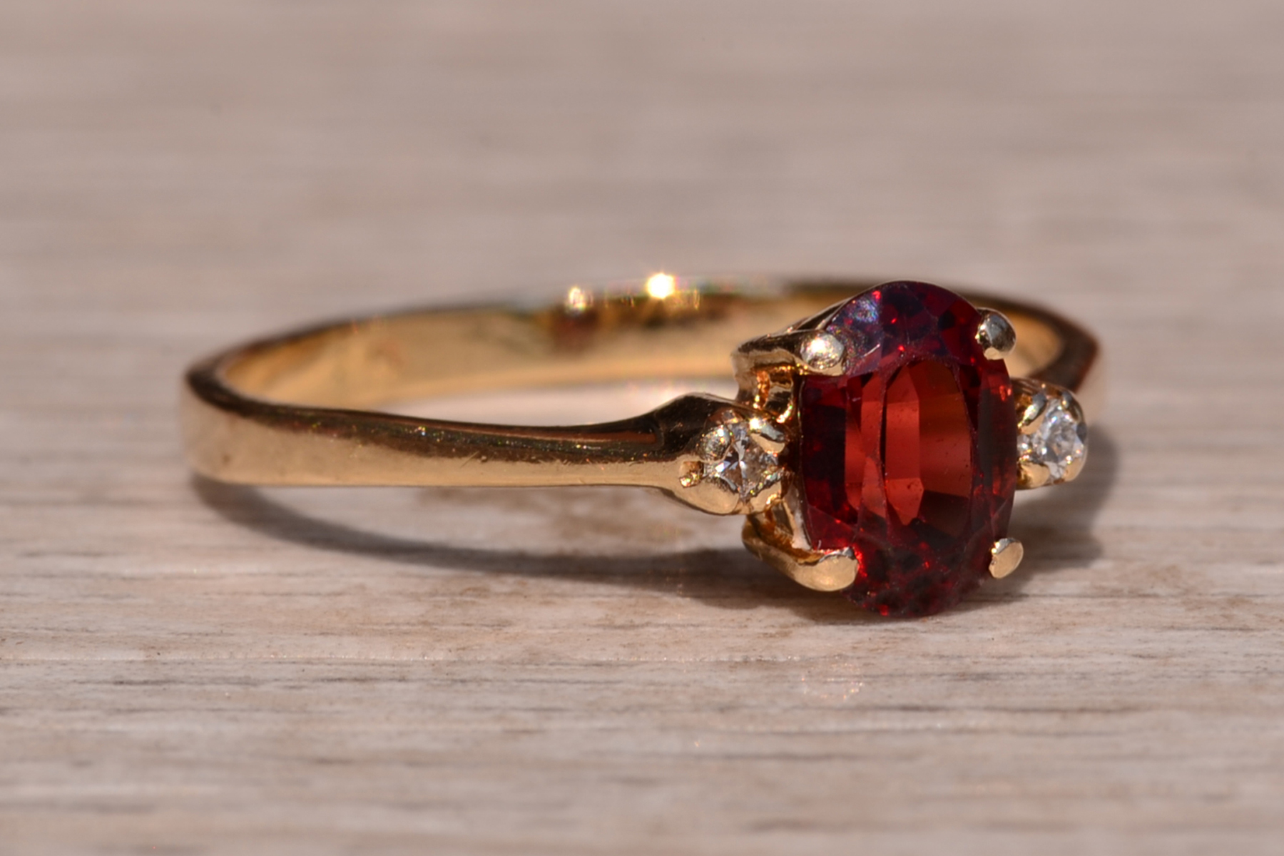 The Caswell: Garnet and Diamond Three Stone Ring In Yellow Gold - Image 6
