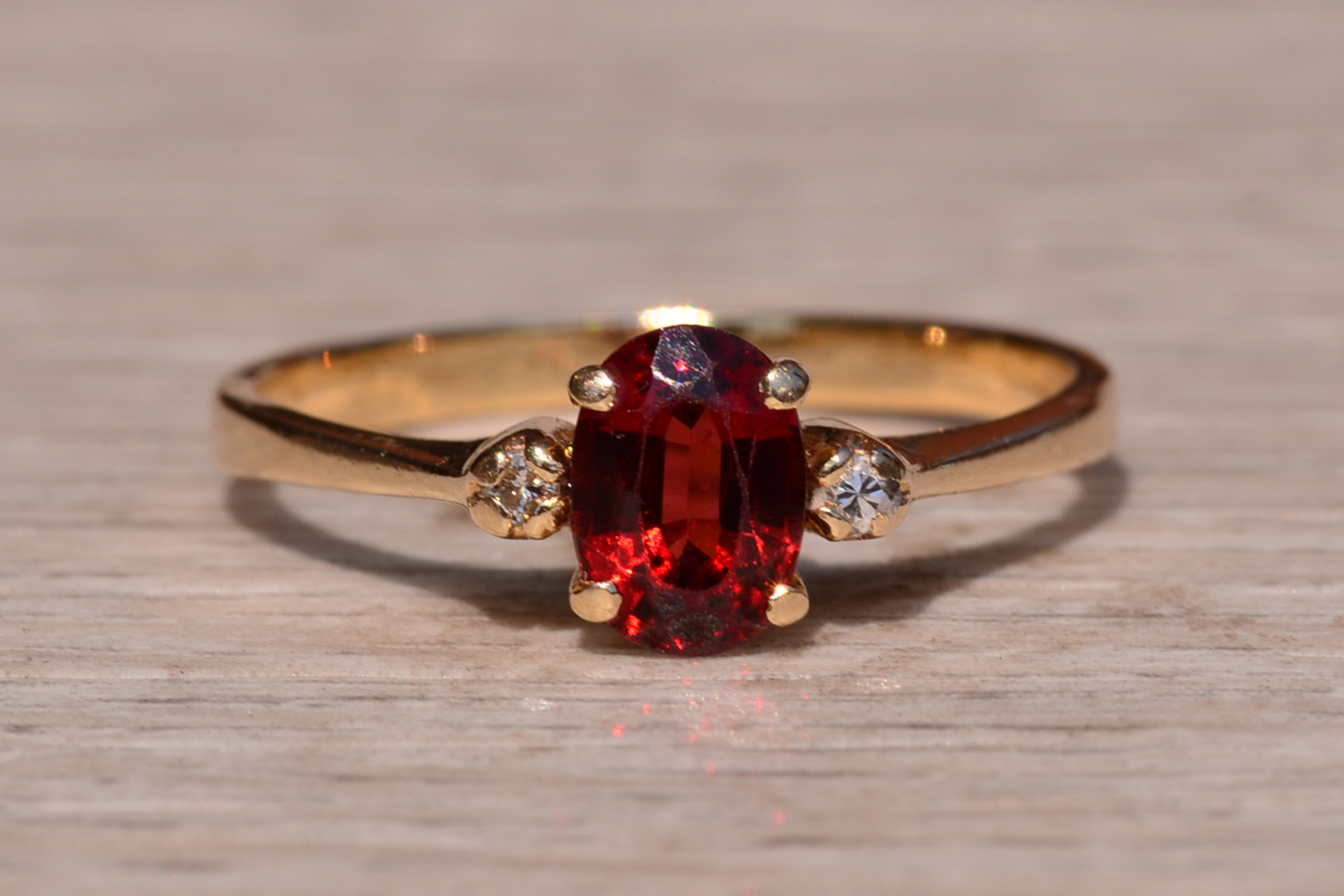 The Caswell: Garnet and Diamond Three Stone Ring In Yellow Gold - Image 7