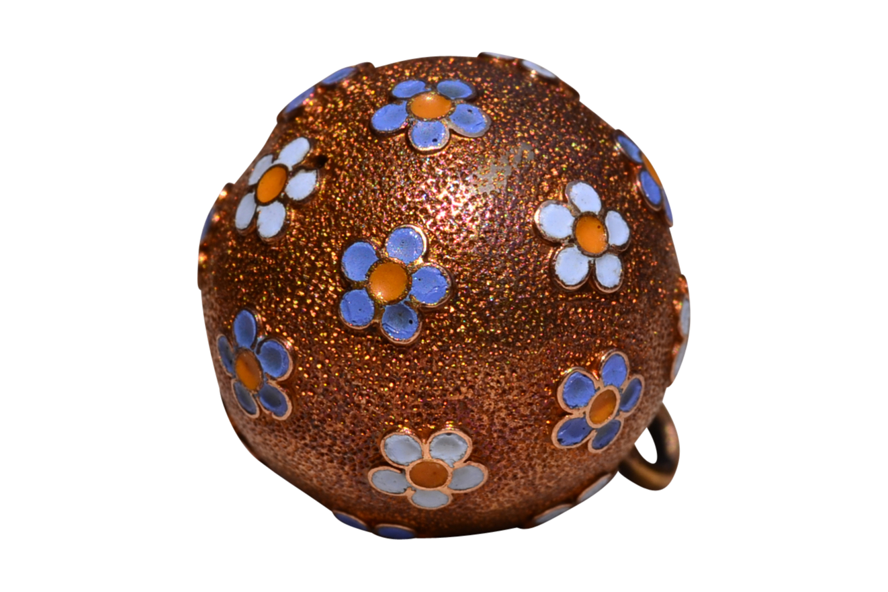 The Flower: Antique Hand Enameled Ball Pendant in Rose Gold