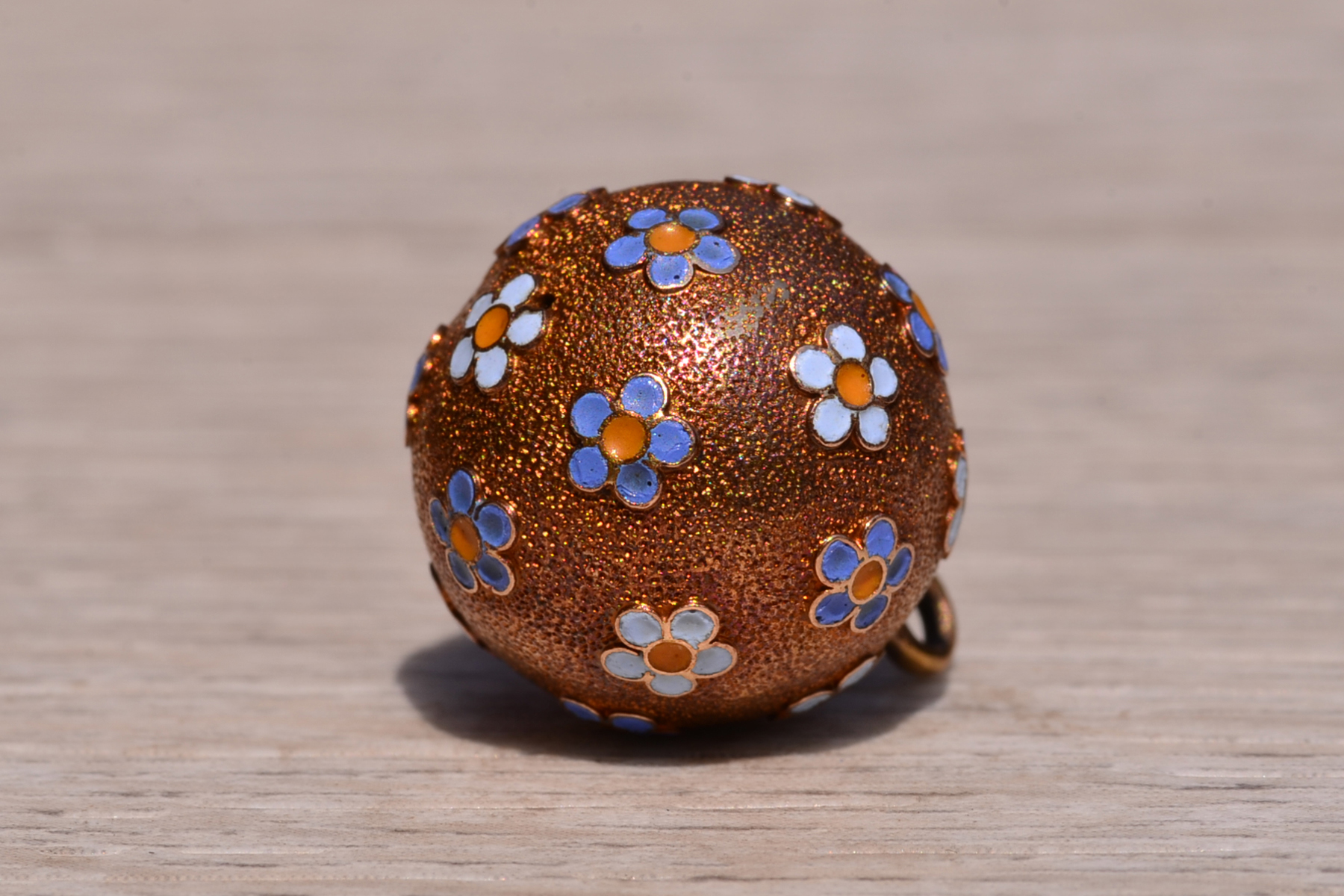 The Flower: Antique Hand Enameled Ball Pendant in Rose Gold - Image 2