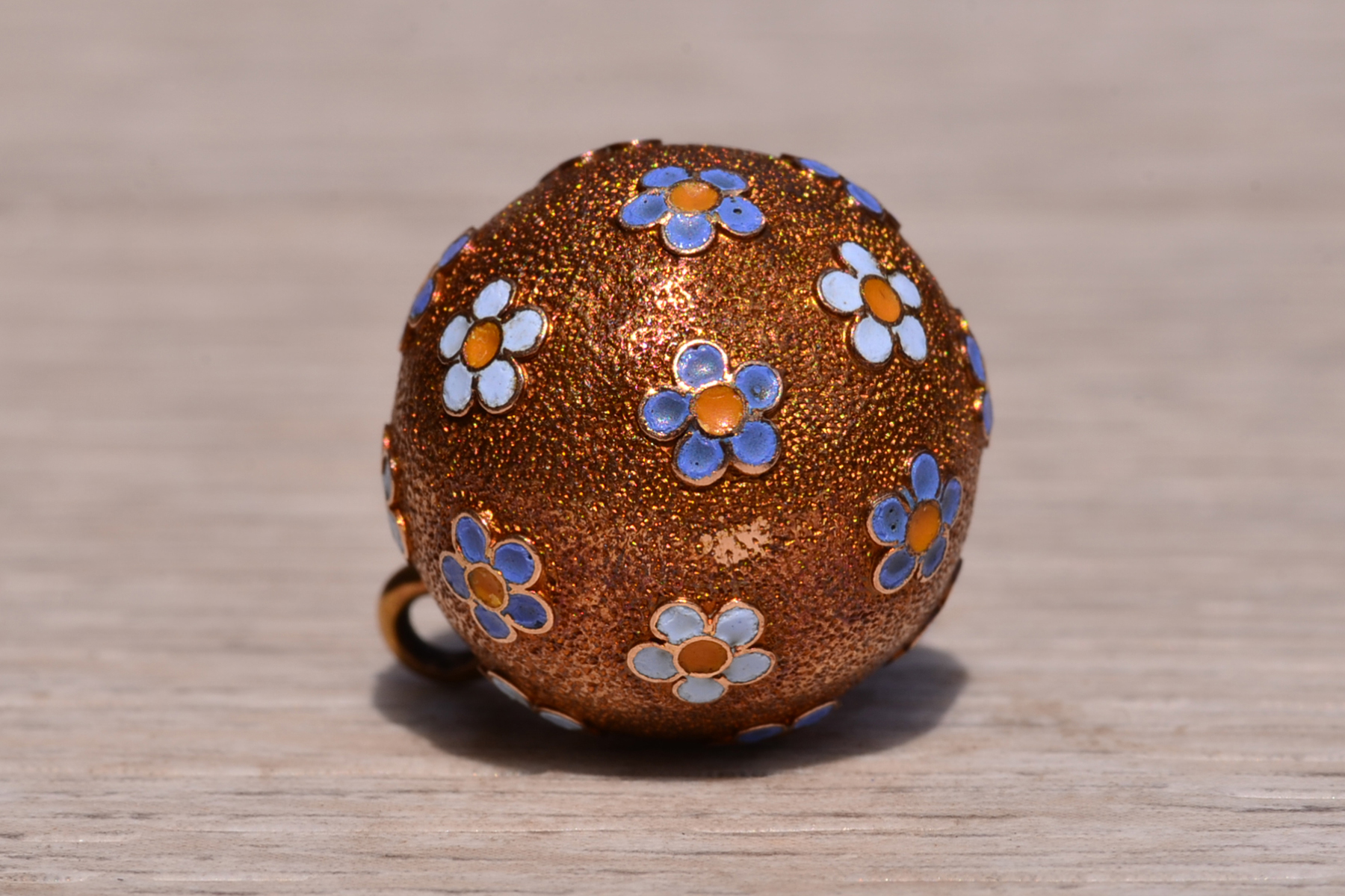 The Flower: Antique Hand Enameled Ball Pendant in Rose Gold - Image 3