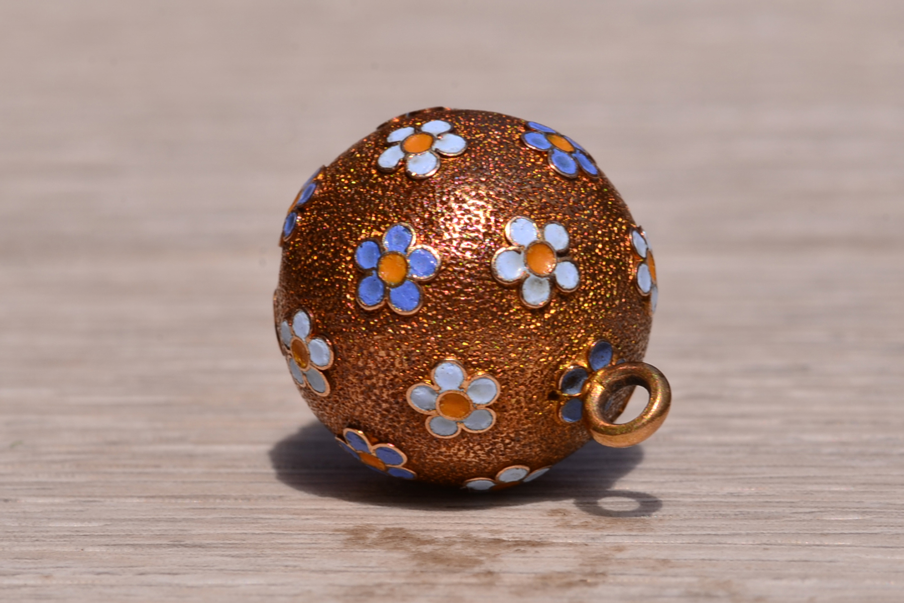 The Flower: Antique Hand Enameled Ball Pendant in Rose Gold - Image 4