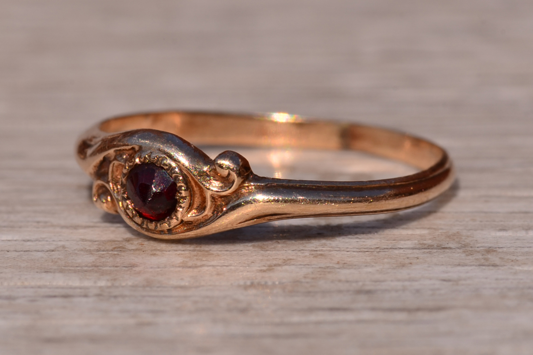 SOLD - The Prentice Place: Antique Rose Gold Bohemian Garnet Ring - Image 3