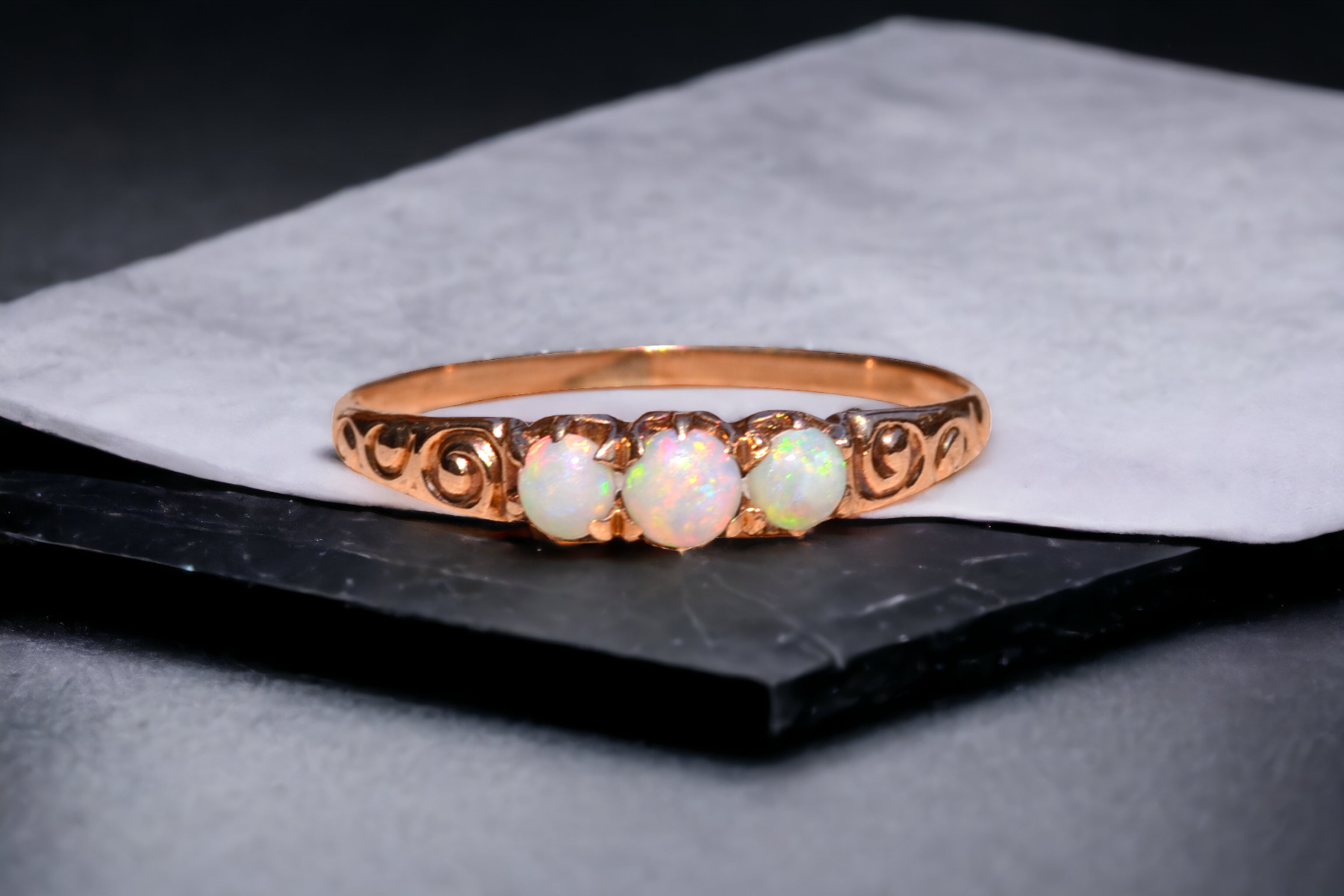SOLD - The Otis Road: Victorian Ring set with Australian Opal in Rose Gold - Image 11