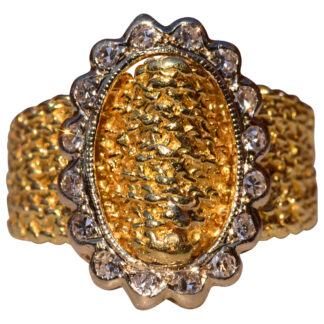 The Flagg Ave:  Vintage Two Tone Textured Buckle Ring with Natural Diamonds