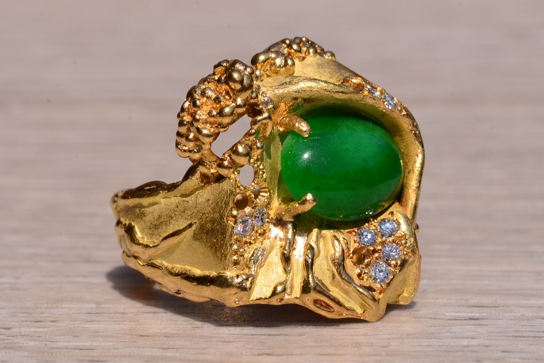 SOLD - The Brutalist: Brutalist Jadeite and Diamond Ring - Image 6