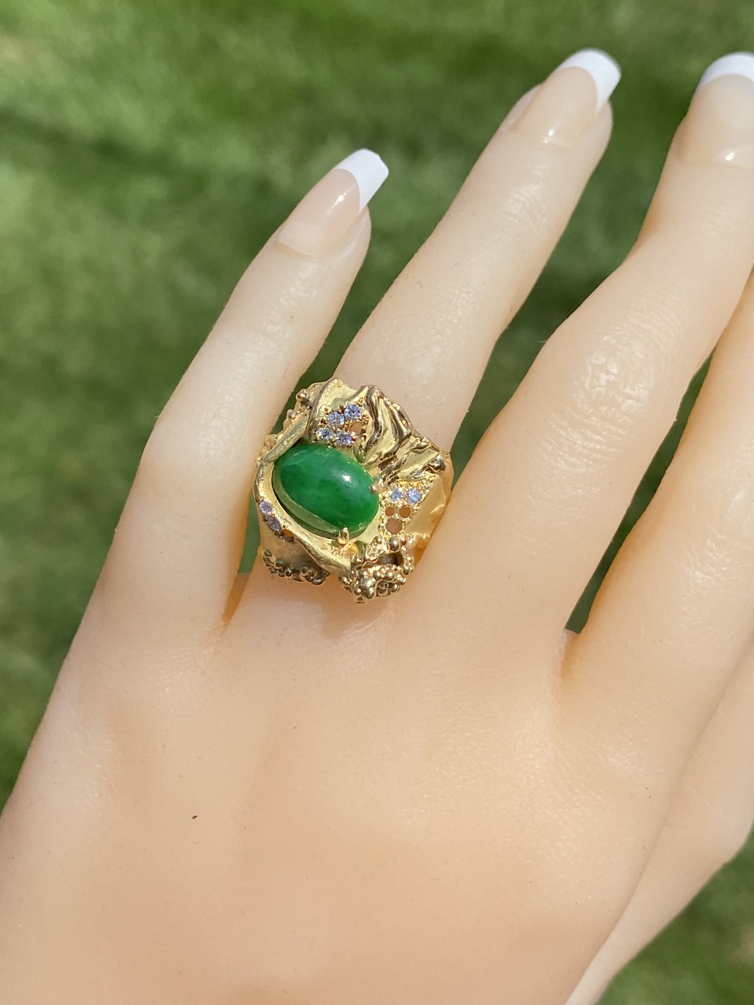 SOLD - The Brutalist: Brutalist Jadeite and Diamond Ring - Image 9