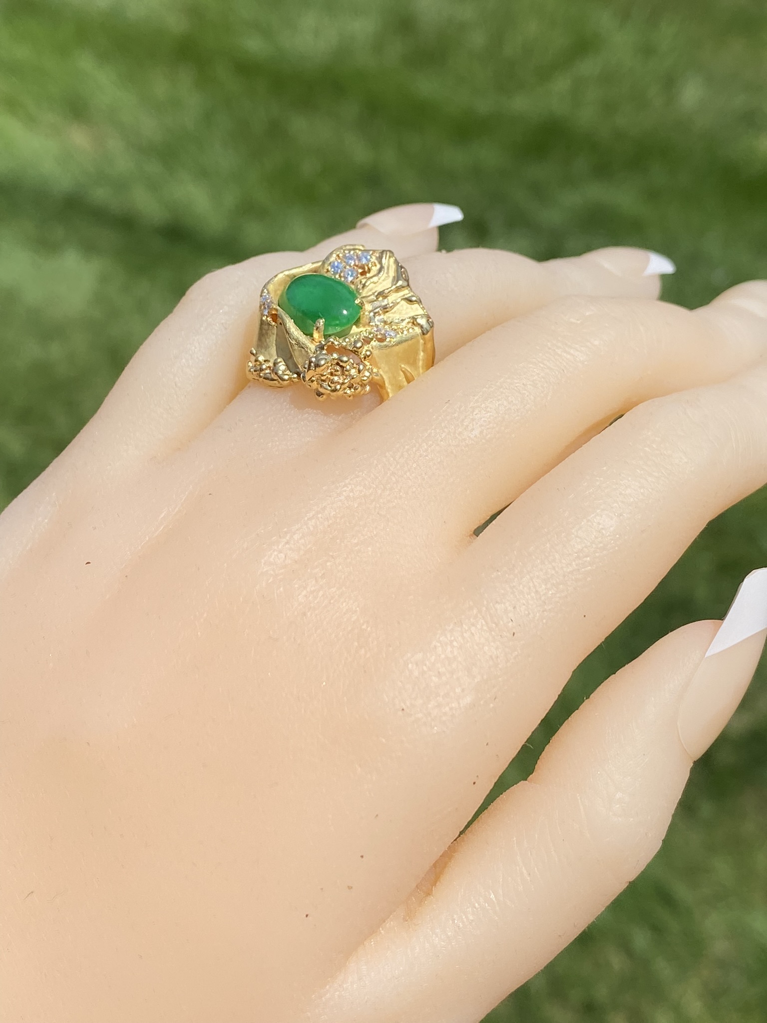 SOLD - The Brutalist: Brutalist Jadeite and Diamond Ring - Image 10
