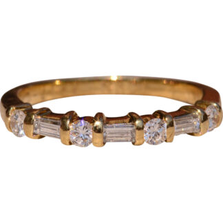 SOLD:  The Rehan Ave: Straight Baguette and Round Natural Diamond Band In Yellow Gold