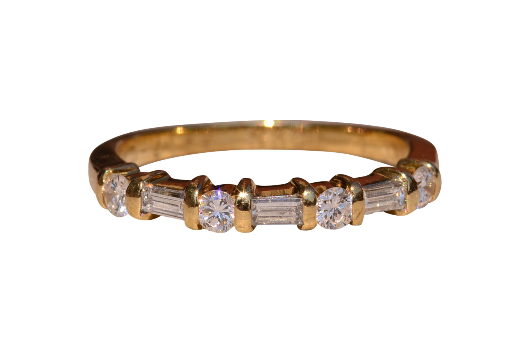 SOLD: The Rehan Ave: Straight Baguette and Round Natural Diamond Band In Yellow Gold