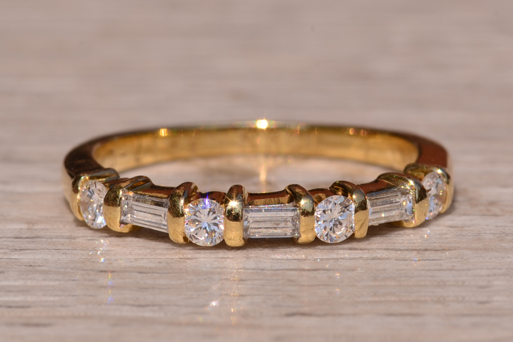 SOLD: The Rehan Ave: Straight Baguette and Round Natural Diamond Band In Yellow Gold - Image 2