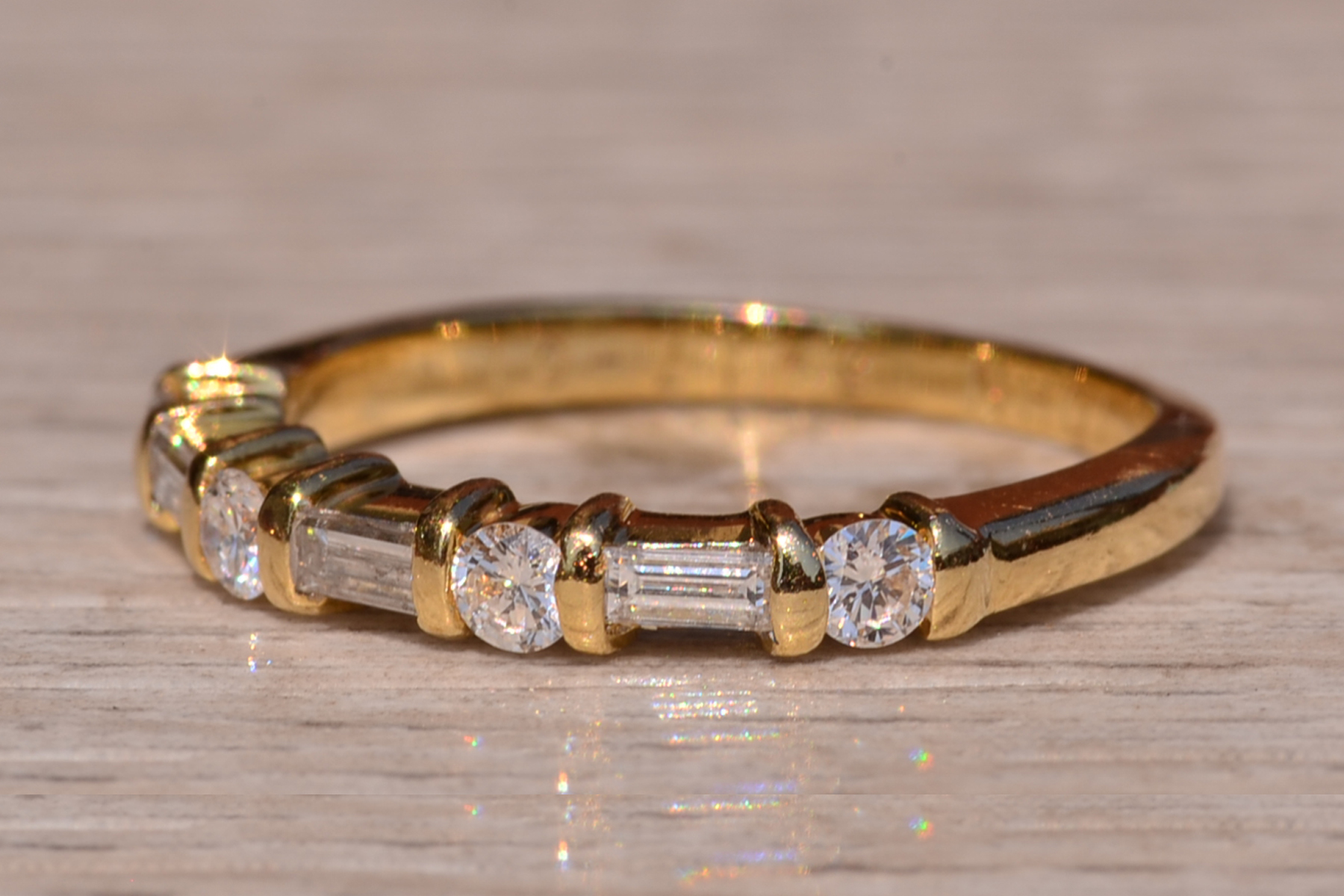 SOLD: The Rehan Ave: Straight Baguette and Round Natural Diamond Band In Yellow Gold - Image 3