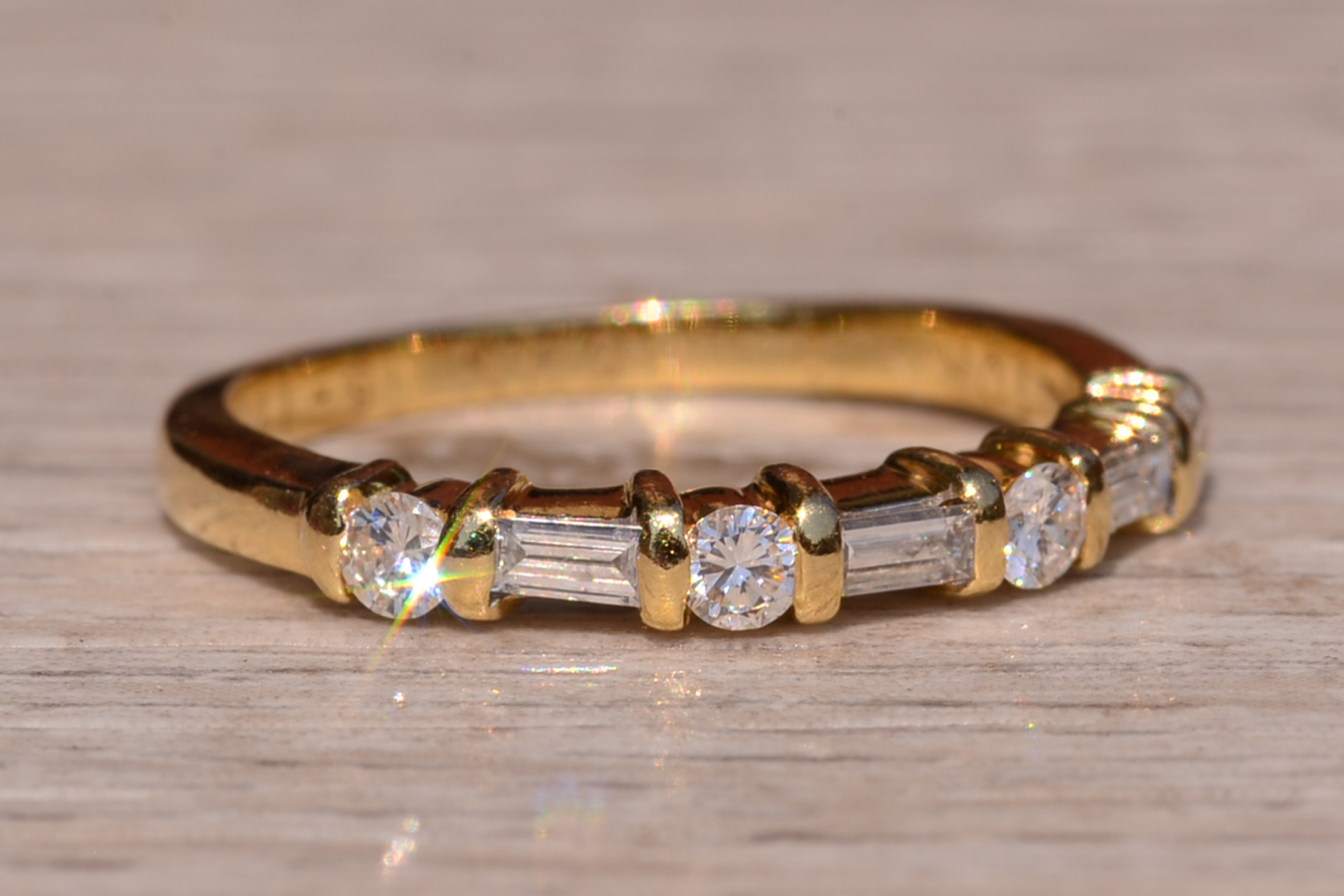 SOLD: The Rehan Ave: Straight Baguette and Round Natural Diamond Band In Yellow Gold - Image 6