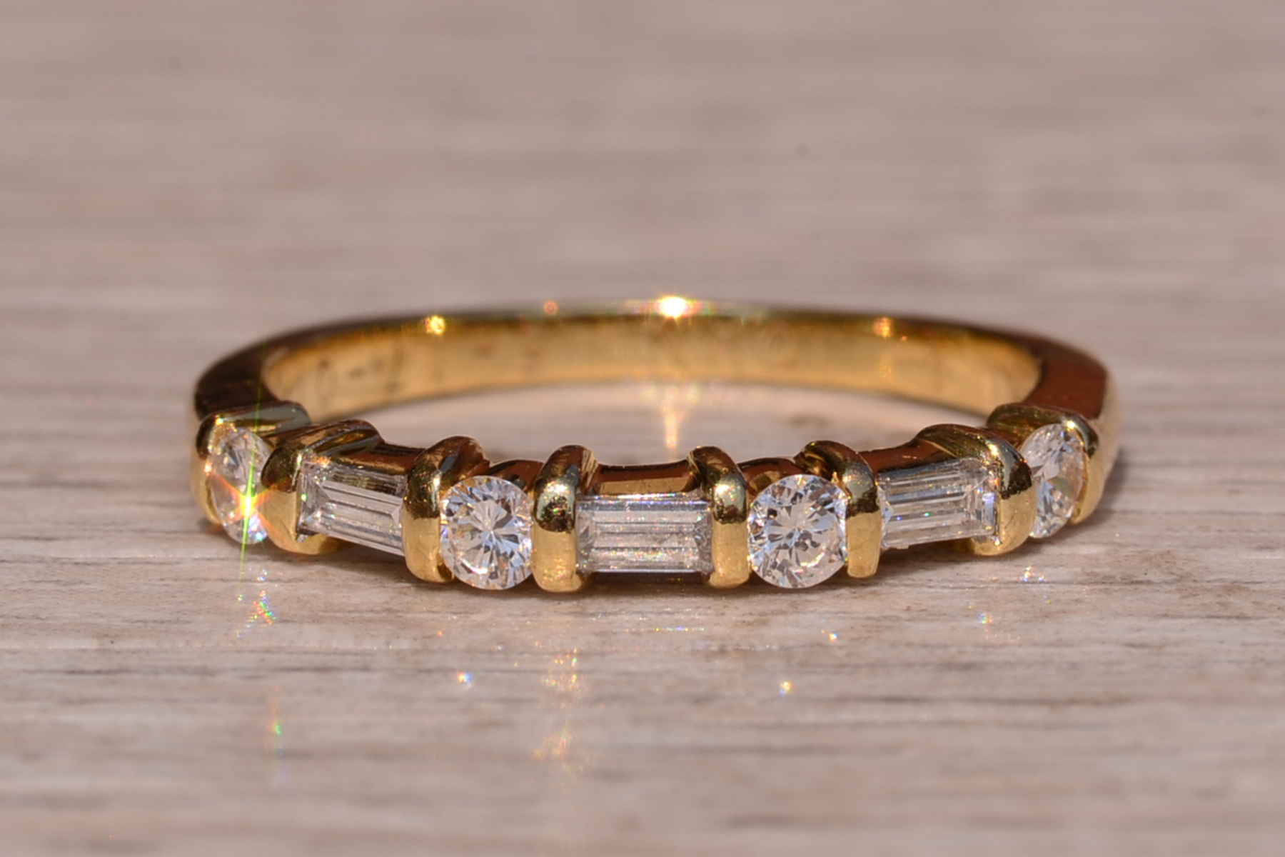 SOLD: The Rehan Ave: Straight Baguette and Round Natural Diamond Band In Yellow Gold - Image 7