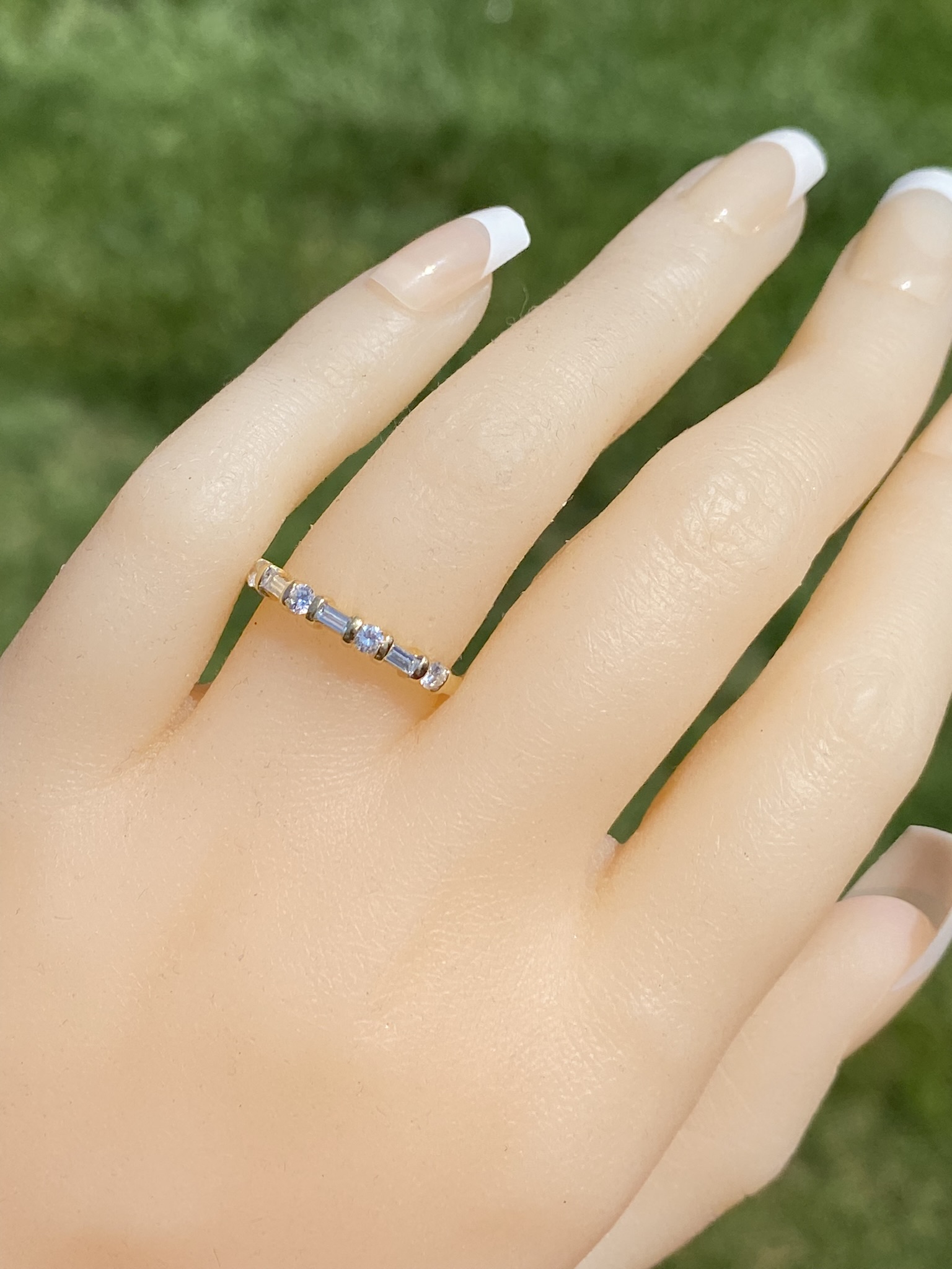 SOLD: The Rehan Ave: Straight Baguette and Round Natural Diamond Band In Yellow Gold - Image 9