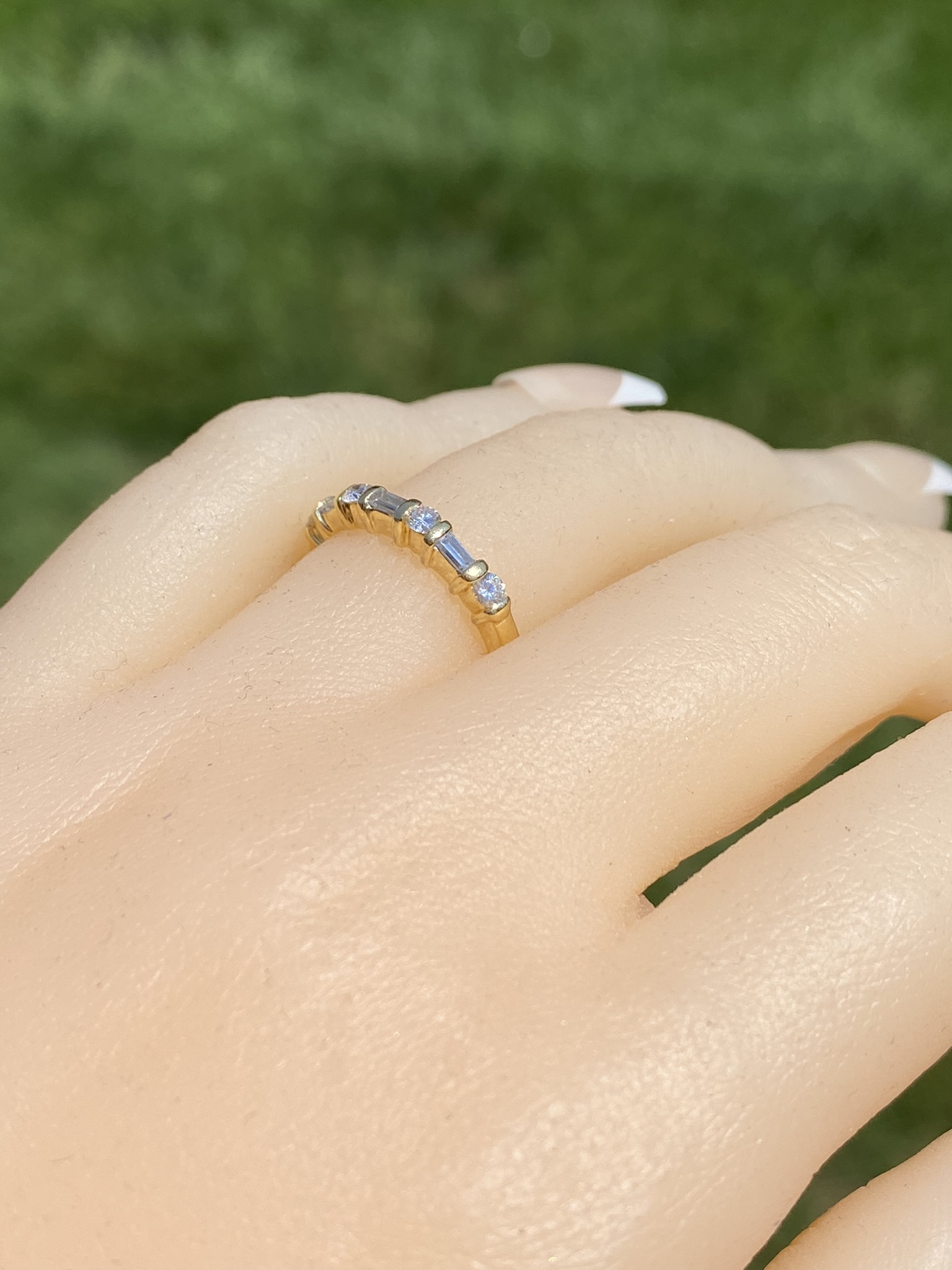 SOLD: The Rehan Ave: Straight Baguette and Round Natural Diamond Band In Yellow Gold - Image 10