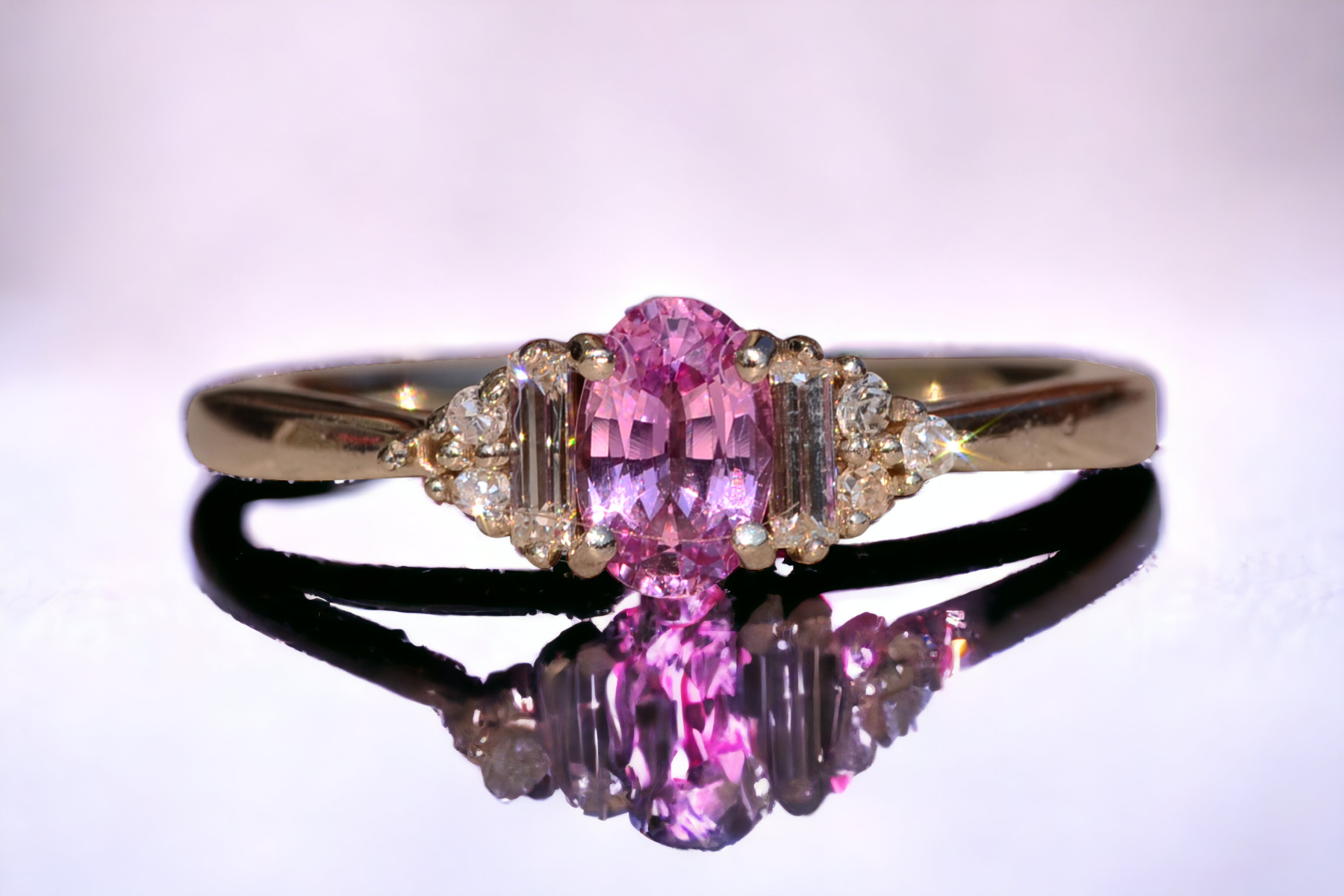 SOLD - The Parker Rock: Pink Sapphire and Diamond Ring in White Gold - Image 11