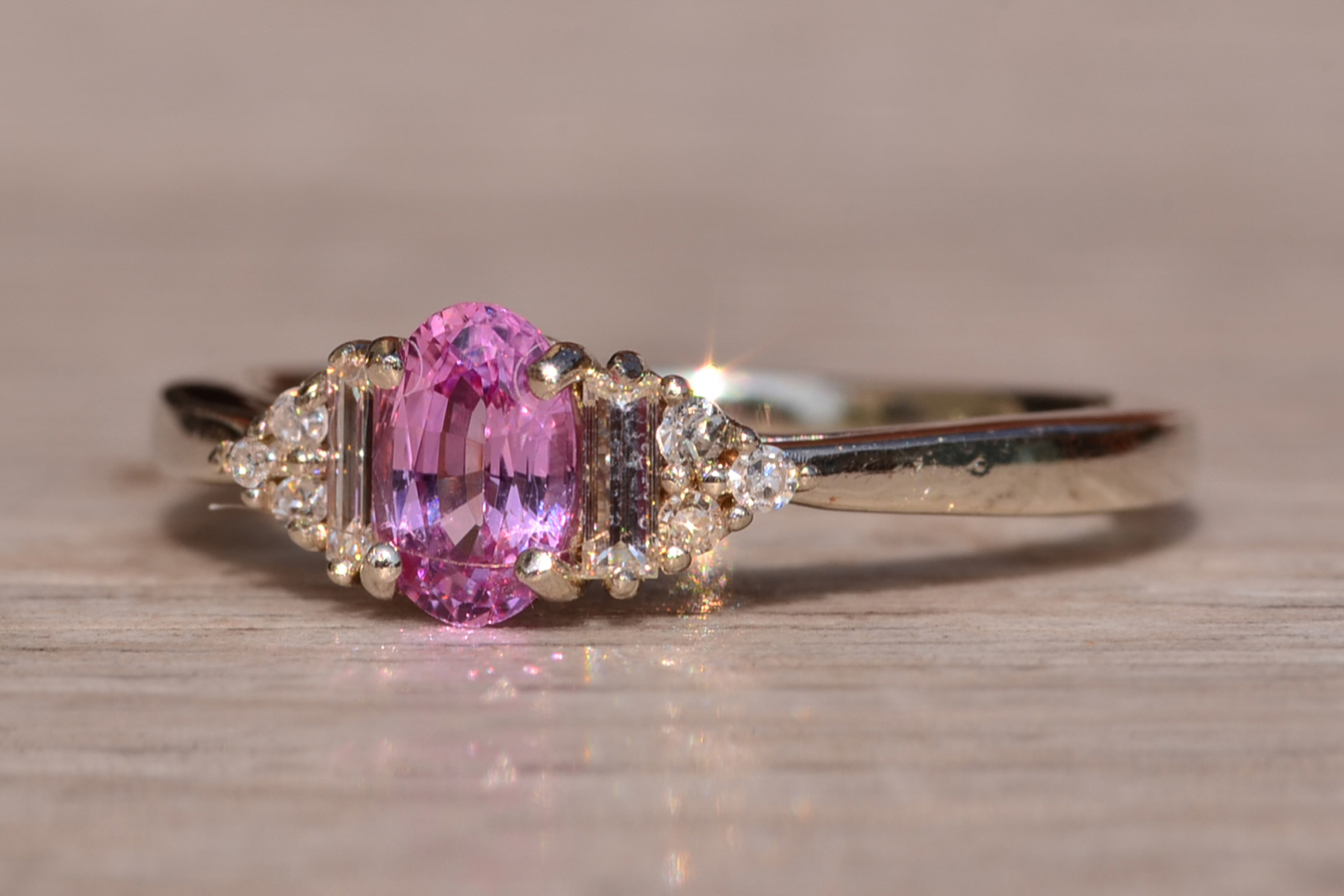 SOLD - The Parker Rock: Pink Sapphire and Diamond Ring in White Gold - Image 3