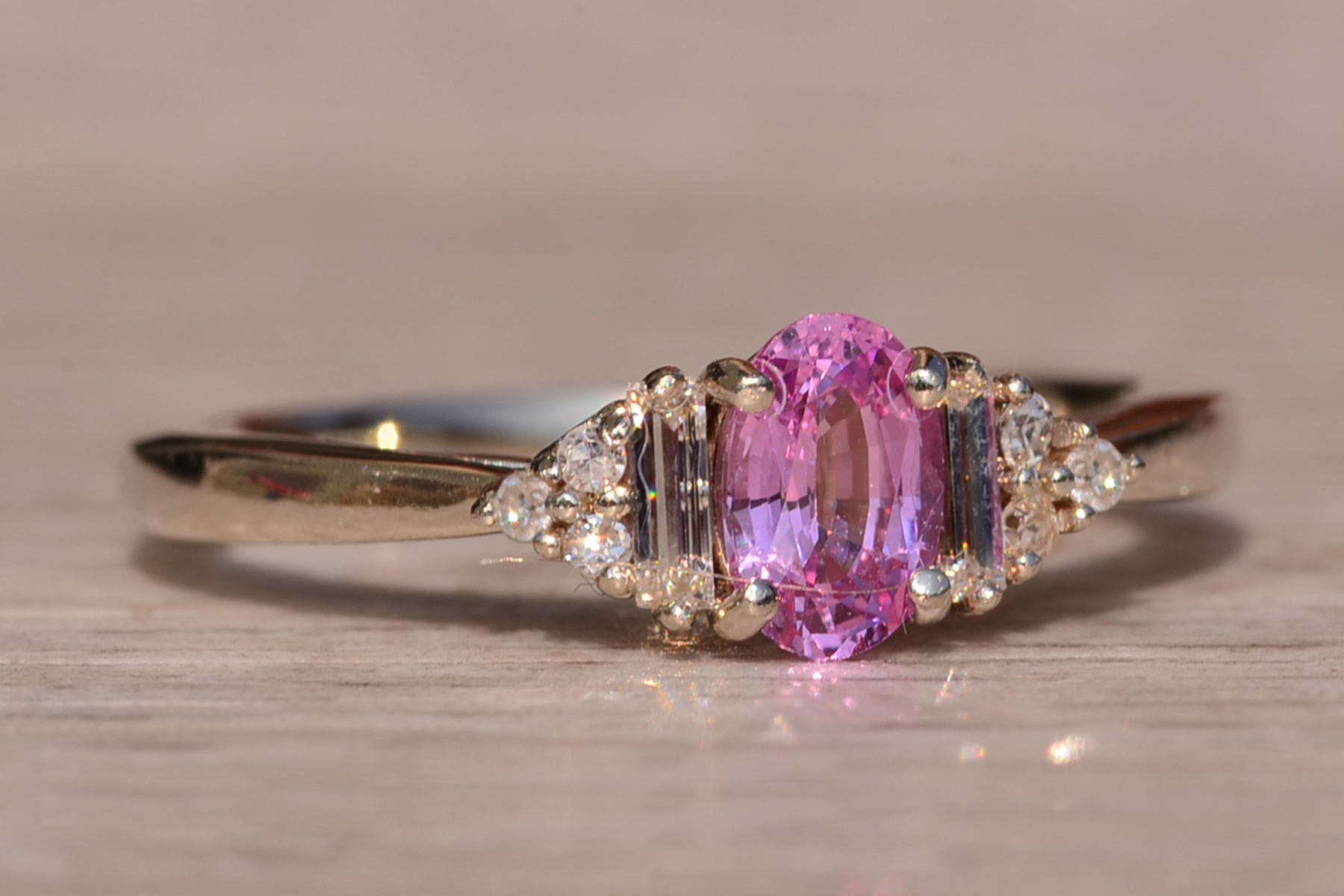 SOLD - The Parker Rock: Pink Sapphire and Diamond Ring in White Gold - Image 6