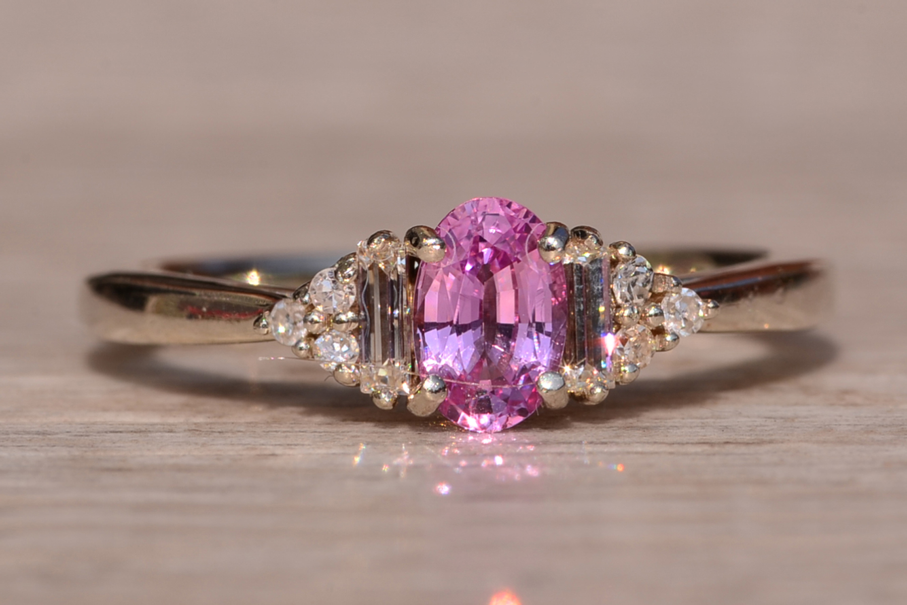 SOLD - The Parker Rock: Pink Sapphire and Diamond Ring in White Gold - Image 7