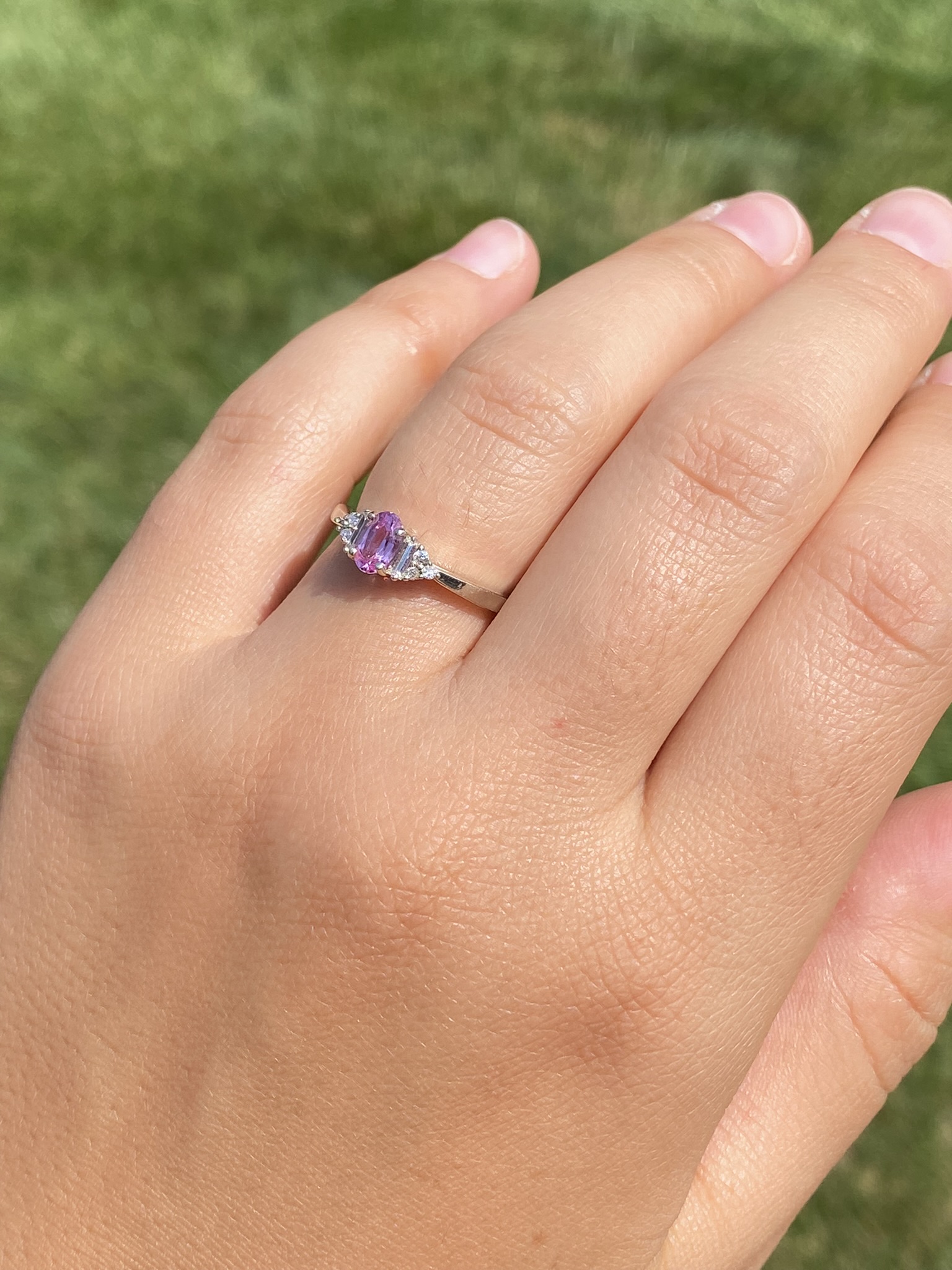SOLD - The Parker Rock: Pink Sapphire and Diamond Ring in White Gold - Image 8