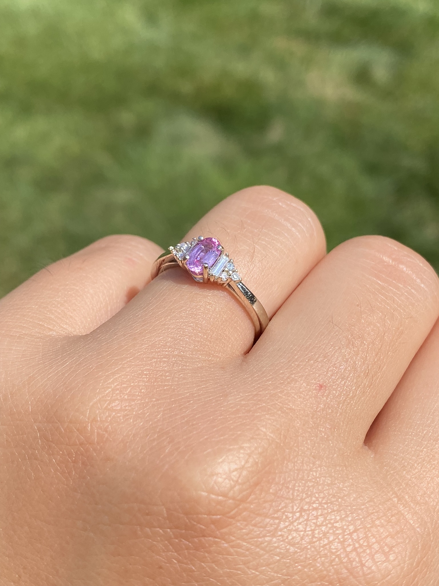 SOLD - The Parker Rock: Pink Sapphire and Diamond Ring in White Gold - Image 9