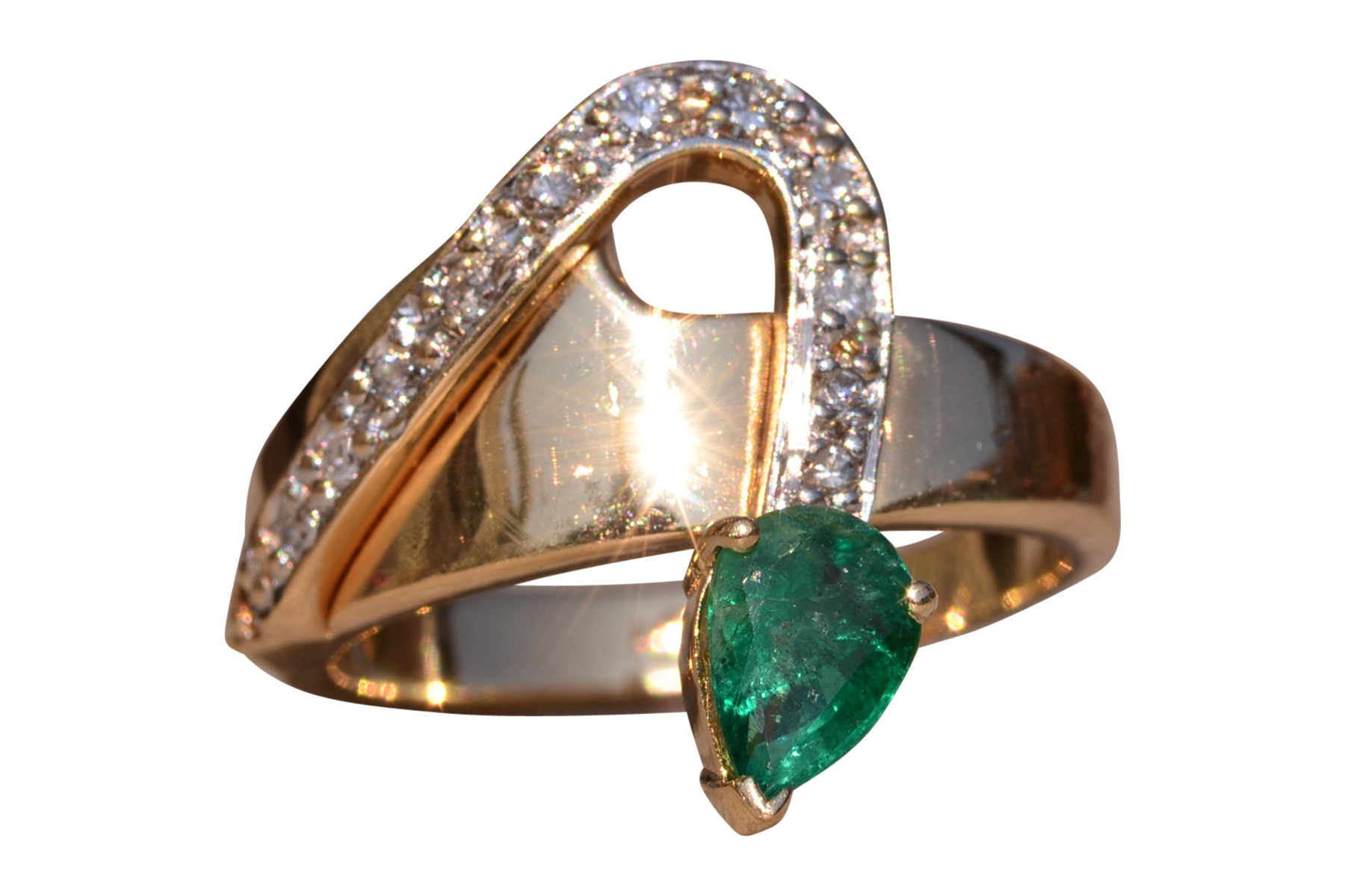 SOLD - The Long Creek: Vintage Yellow Gold Emerald and Diamond Ring