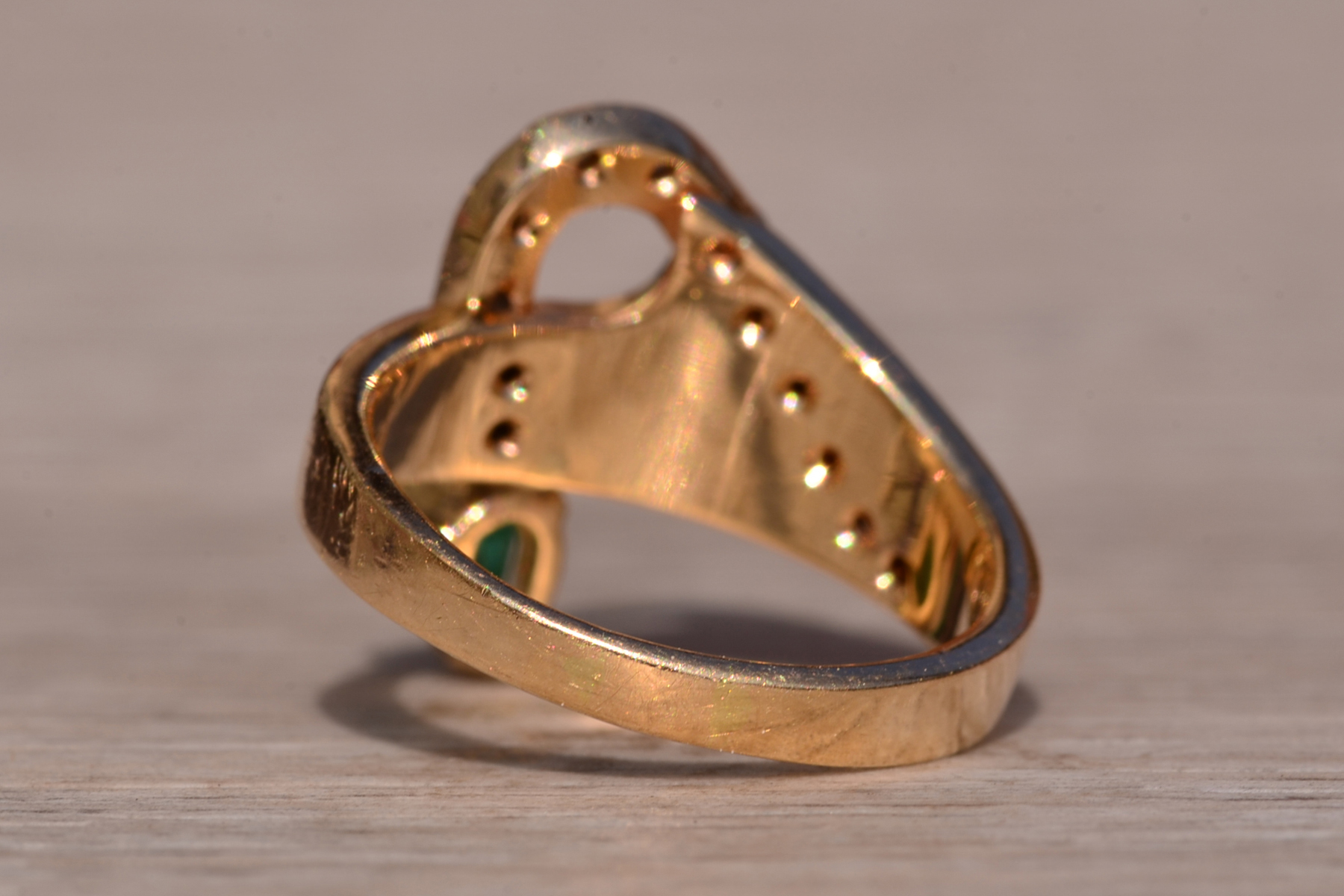 SOLD - The Long Creek: Vintage Yellow Gold Emerald and Diamond Ring - Image 4
