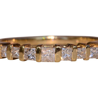 The Kerwin Road:  Bar Set Princess Cut Natural Diamond Ring in Yellow Gold
