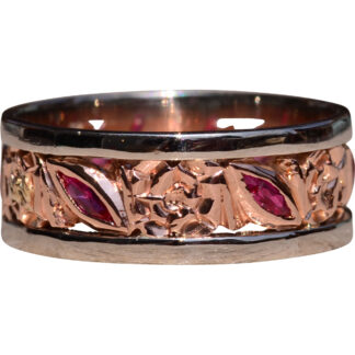 The Palo Rosa: Antique White Gold and Rose Gold Eternity Band with Ruby