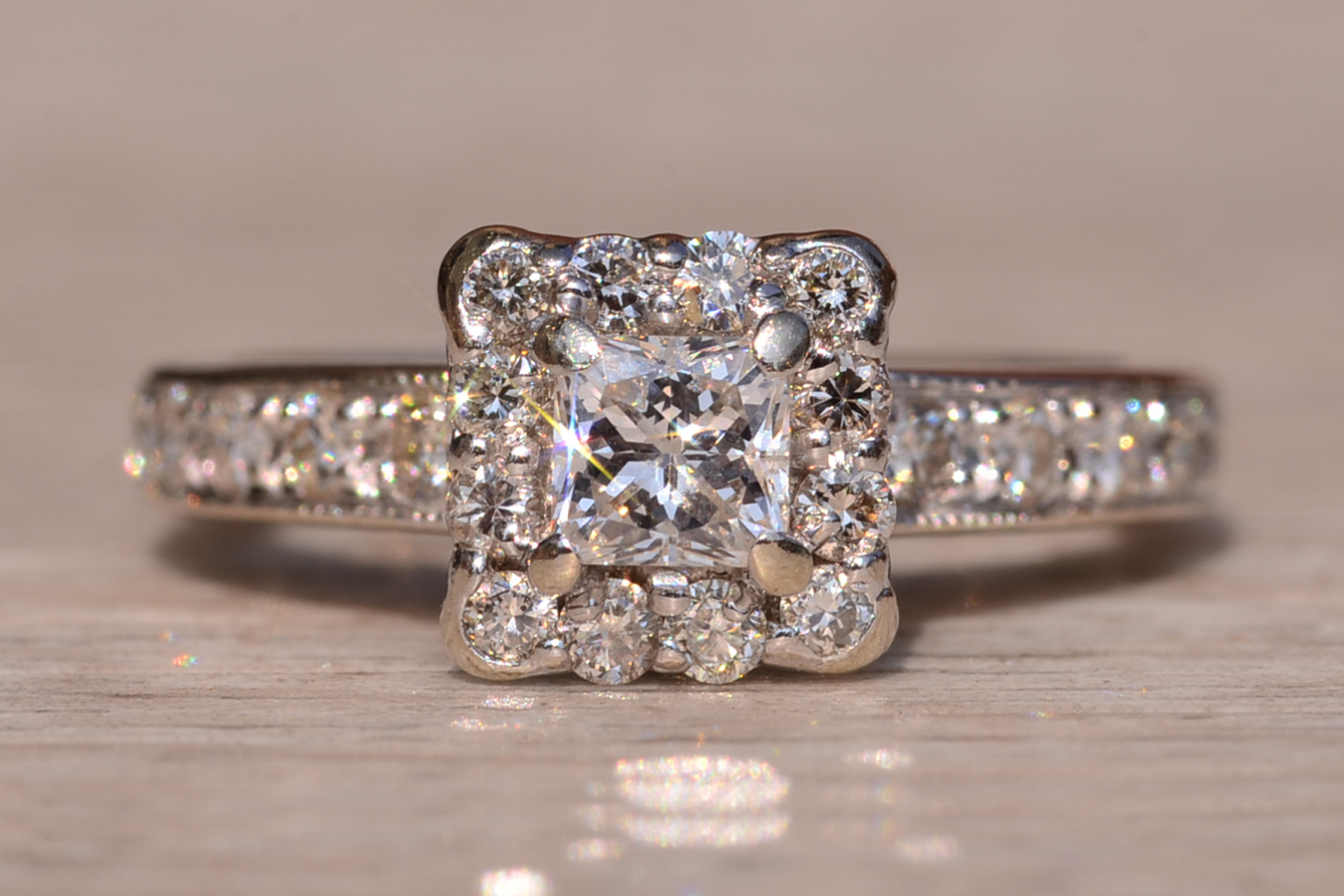 SOLD - The Little Bay Road: Princess Cut Engagement Ring with Natural Diamonds - Image 2