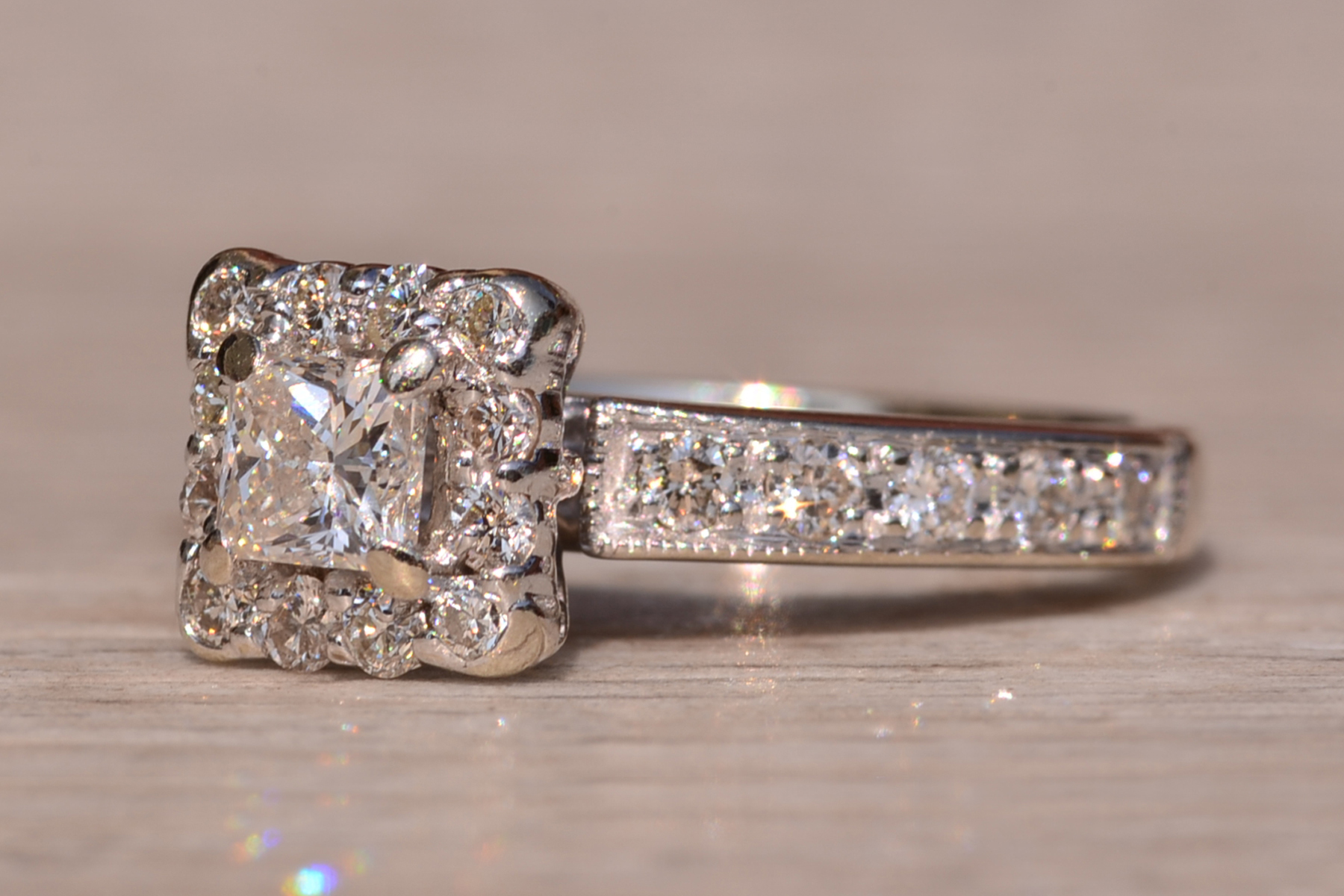 SOLD - The Little Bay Road: Princess Cut Engagement Ring with Natural Diamonds - Image 3