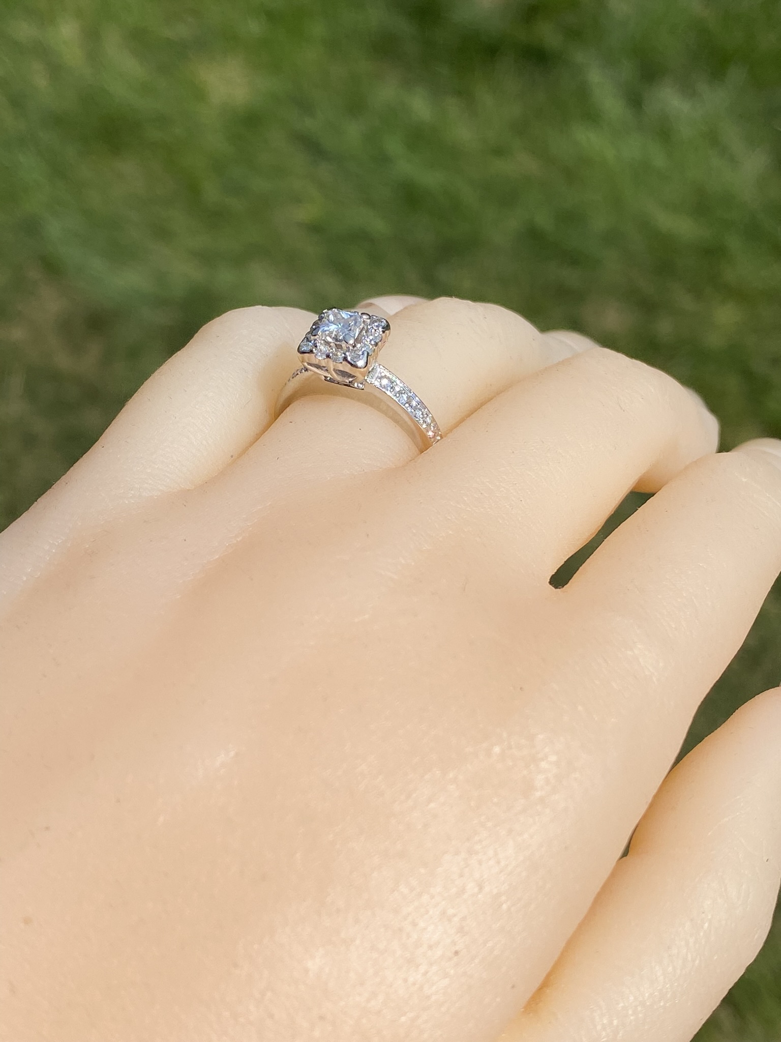SOLD - The Little Bay Road: Princess Cut Engagement Ring with Natural Diamonds - Image 9