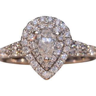 The Long Field: Pear Shaped Natural Diamond Double Halo Ring