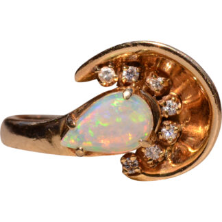 The Belyando:  Vintage Retro Australian Opal and Diamond Ring in 14K Yellow Gold